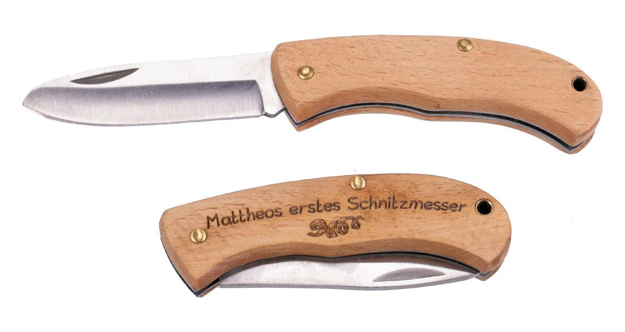 Kindersicheres Schnitzmesser aus Holz personalisiertes Taschenmesser mit Wunschname