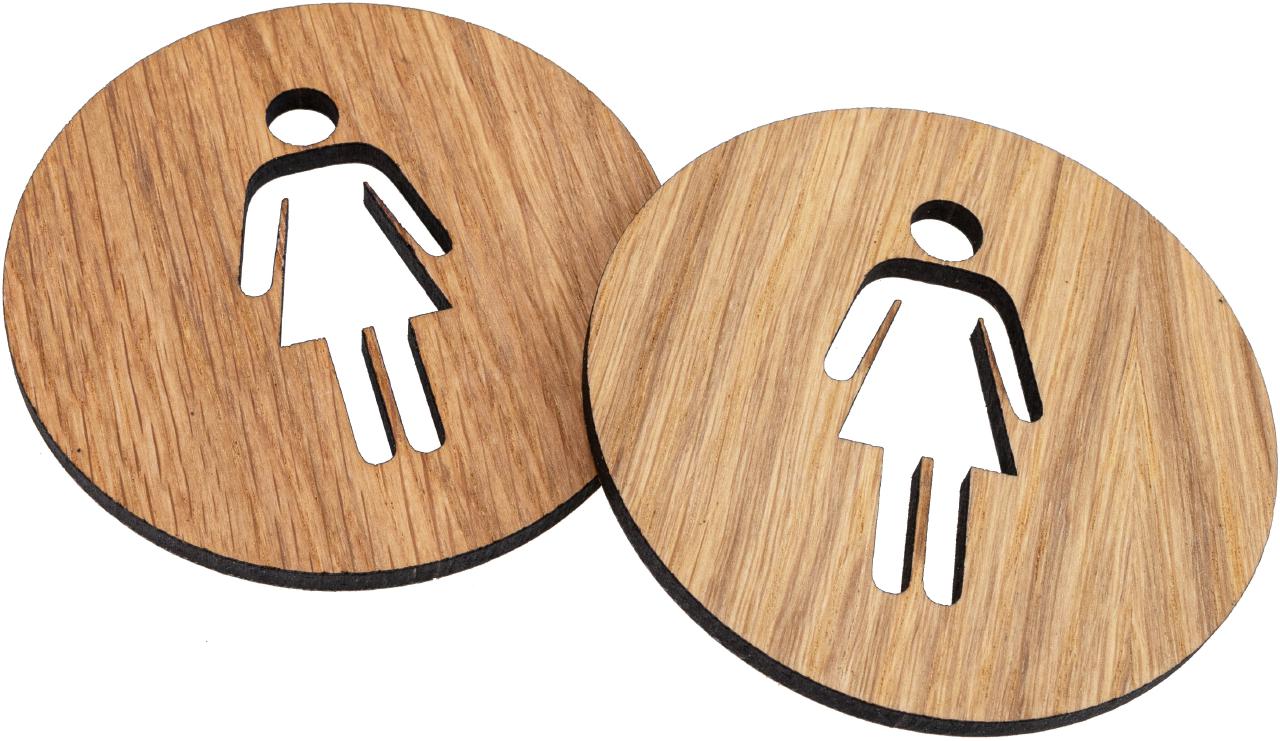 Tuerschild aus Eiche geoelt Toilettenschild selbstklebend Frau FSC