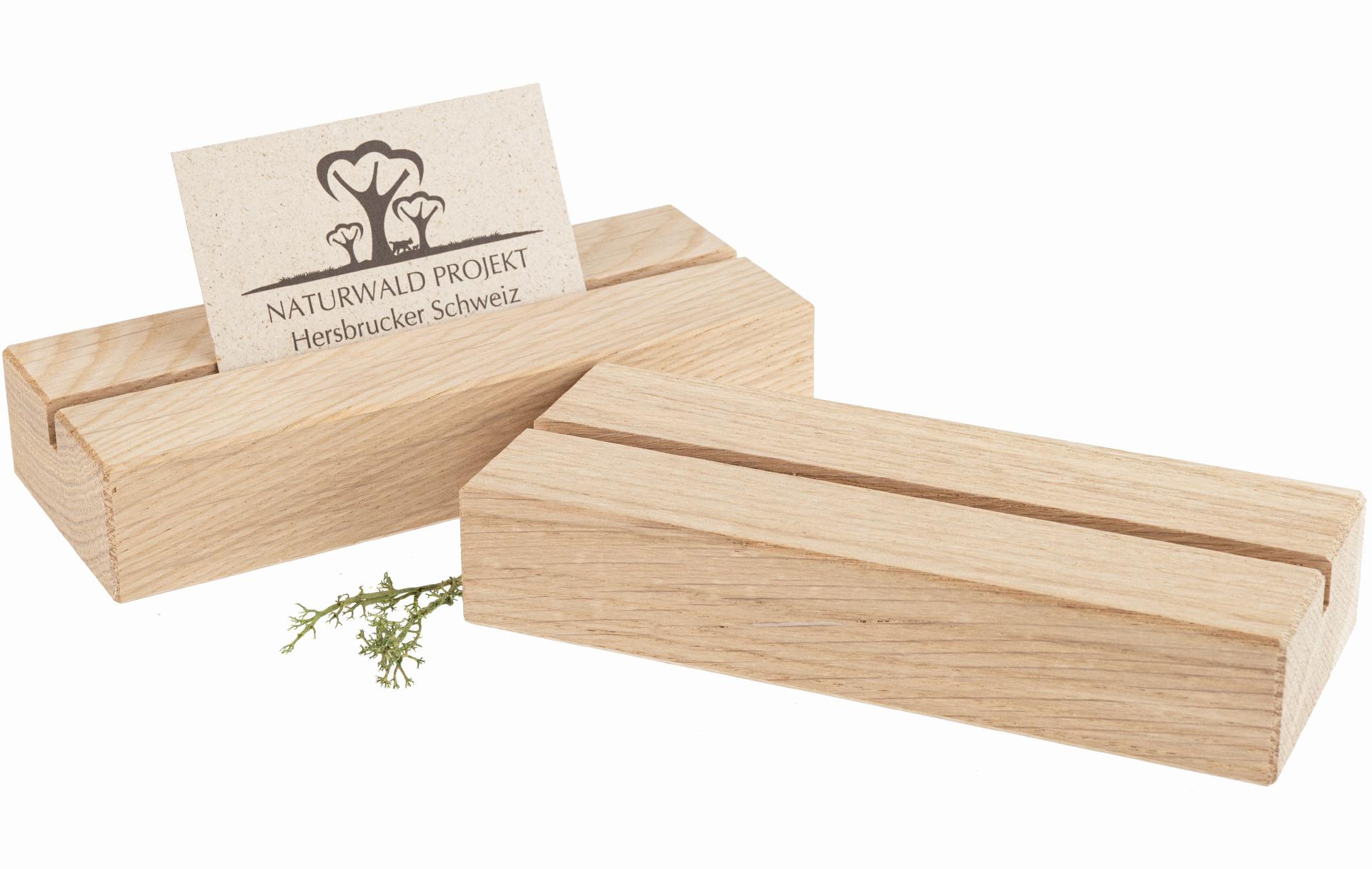 Holz Tischaufsteller für Klemmbretter DIN A5 aus Eiche - Schlitz 5 mm - 16 x 6,5 x 3 cm