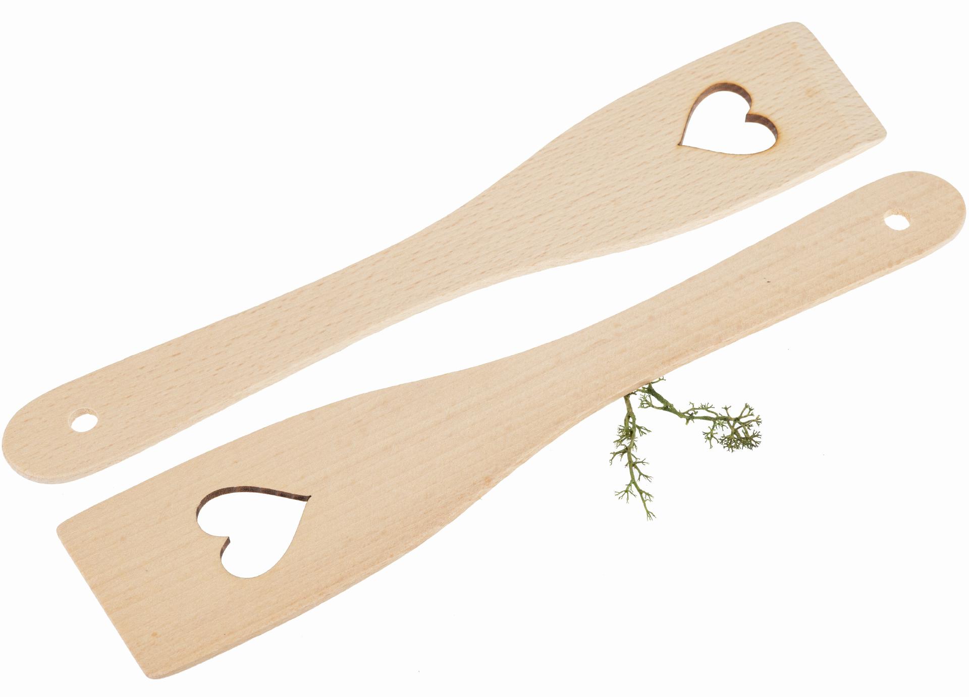 Pfannenwender aus Buchenholz mit Laser Ausschnitt - Herz - 28 x 5,5 x 0,4 cm