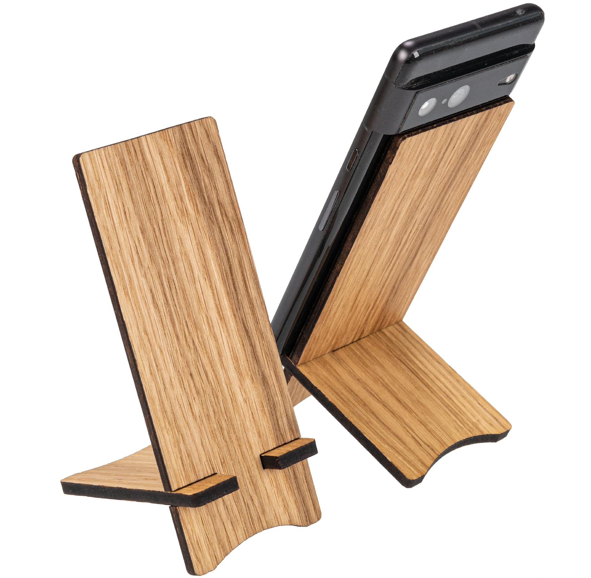 Holz Handy Smartphone Halter Eiche geoelt bestehend aus