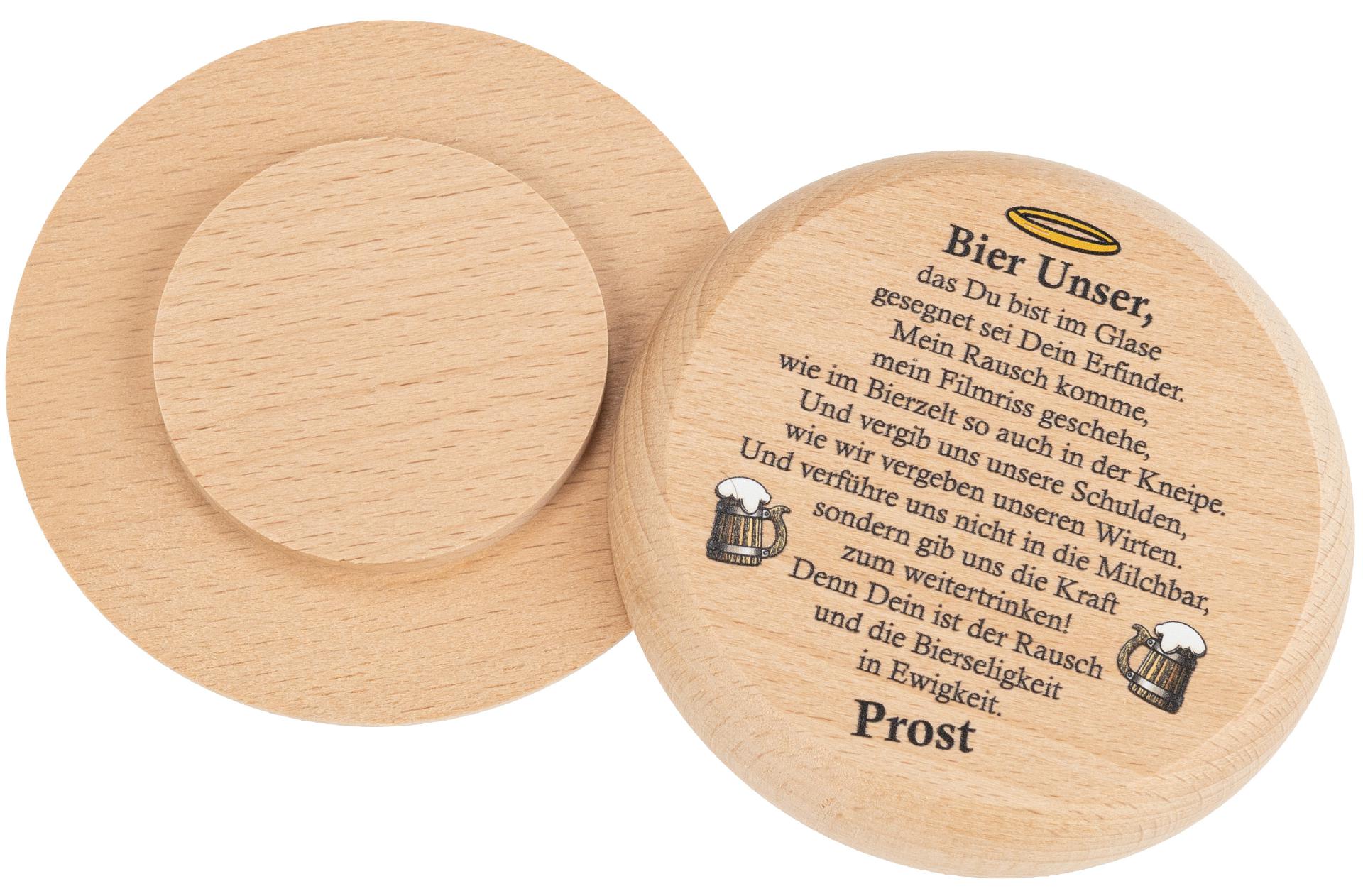 Bierdeckel aus Buchenholz mit Buntdruck Bier Unser Bier Gebet