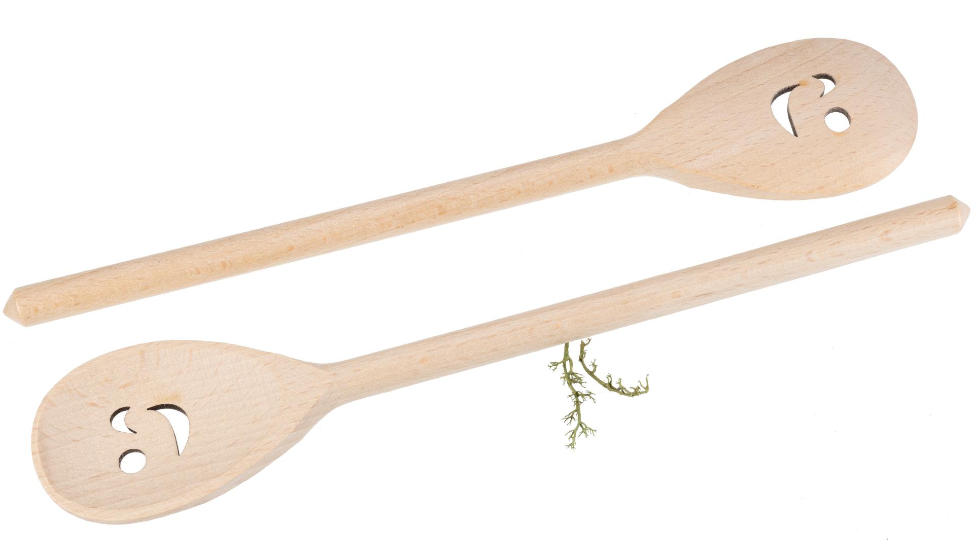 Holz Kochlöffel oval aus Buche - 30 cm - mit Smiley Auschnitt