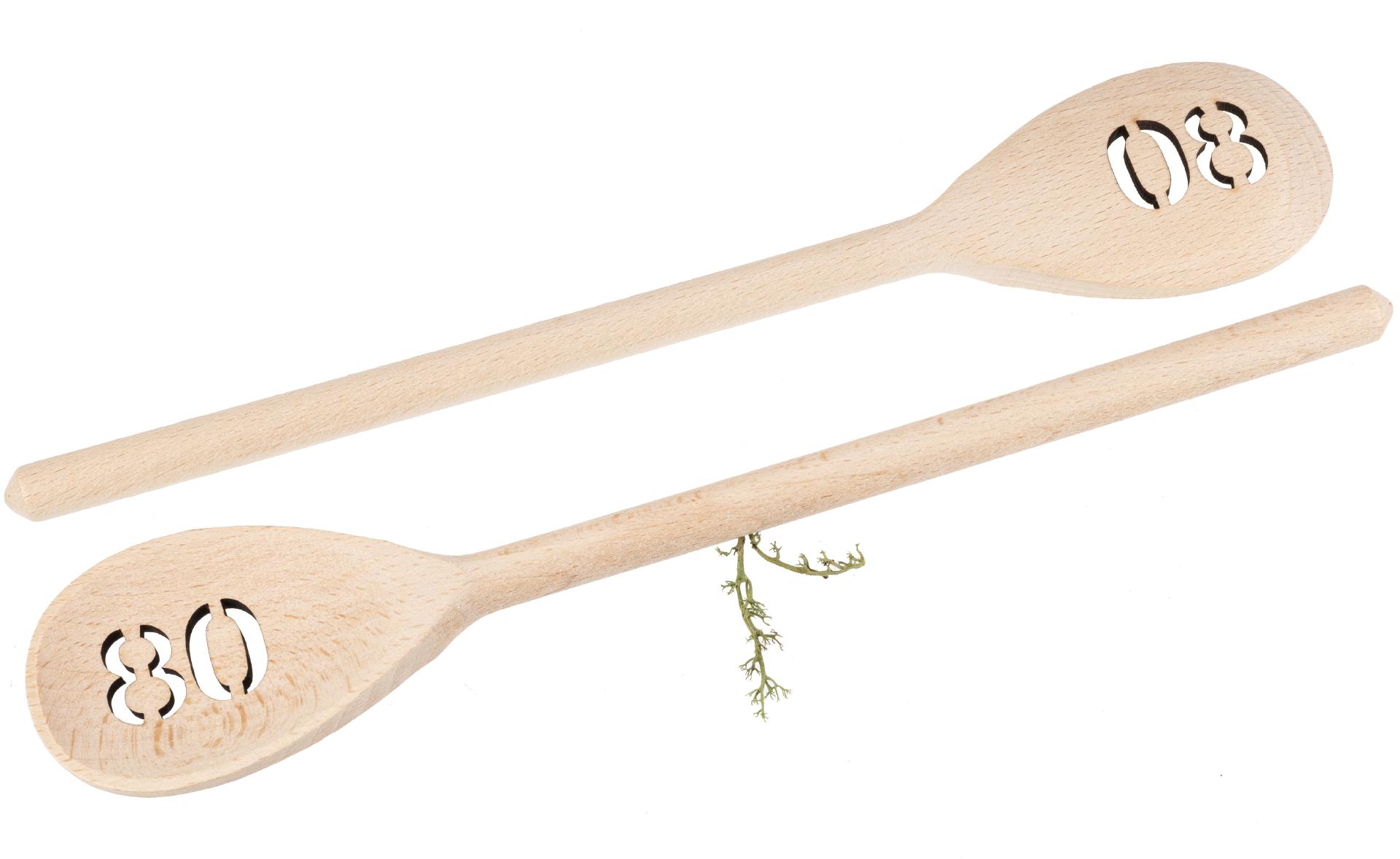 Holz Kochlöffel oval aus Buche - 30 cm - Geburtstagszahl Ausschnitt 80 Jahre