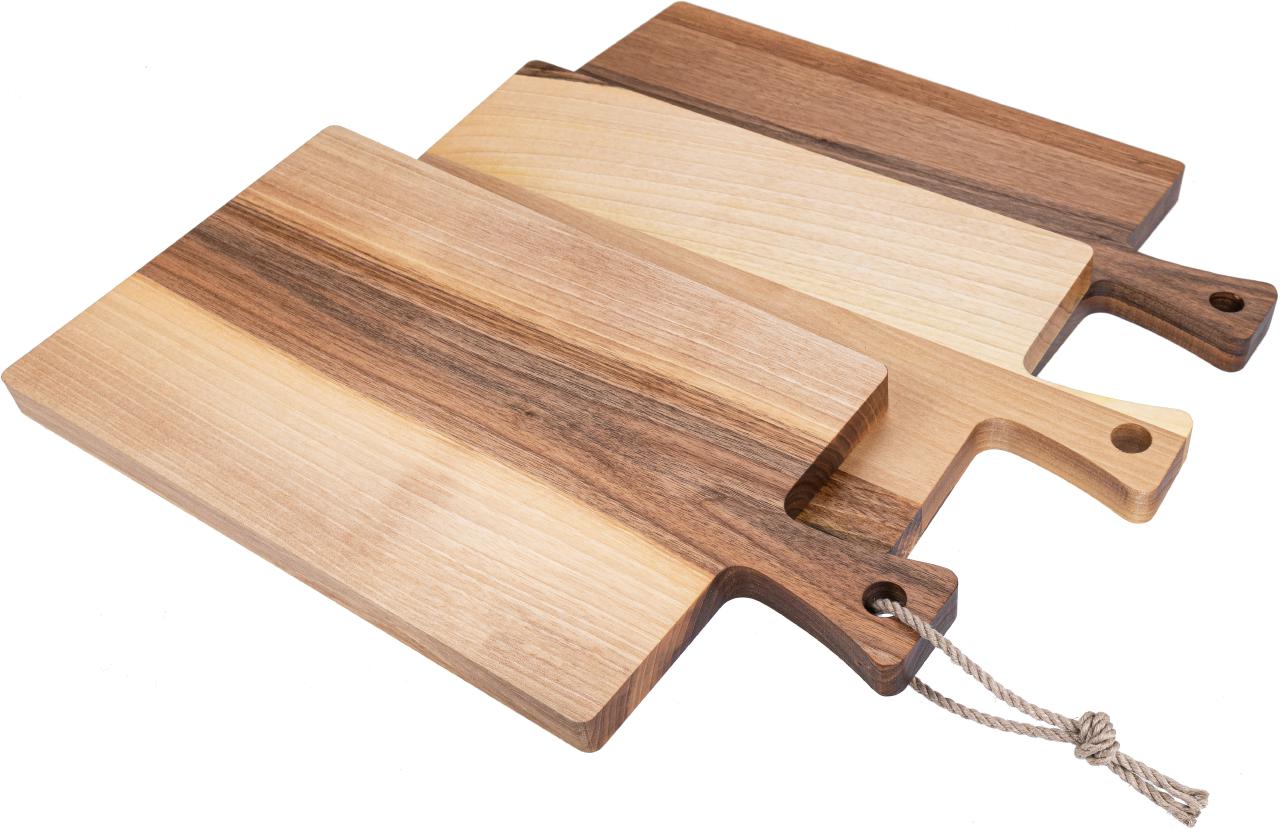 Schneidebrett mit Griff - Nussbaum geölt - 40 x 20 x 2 cm FSC® mit Hanf Kordel
