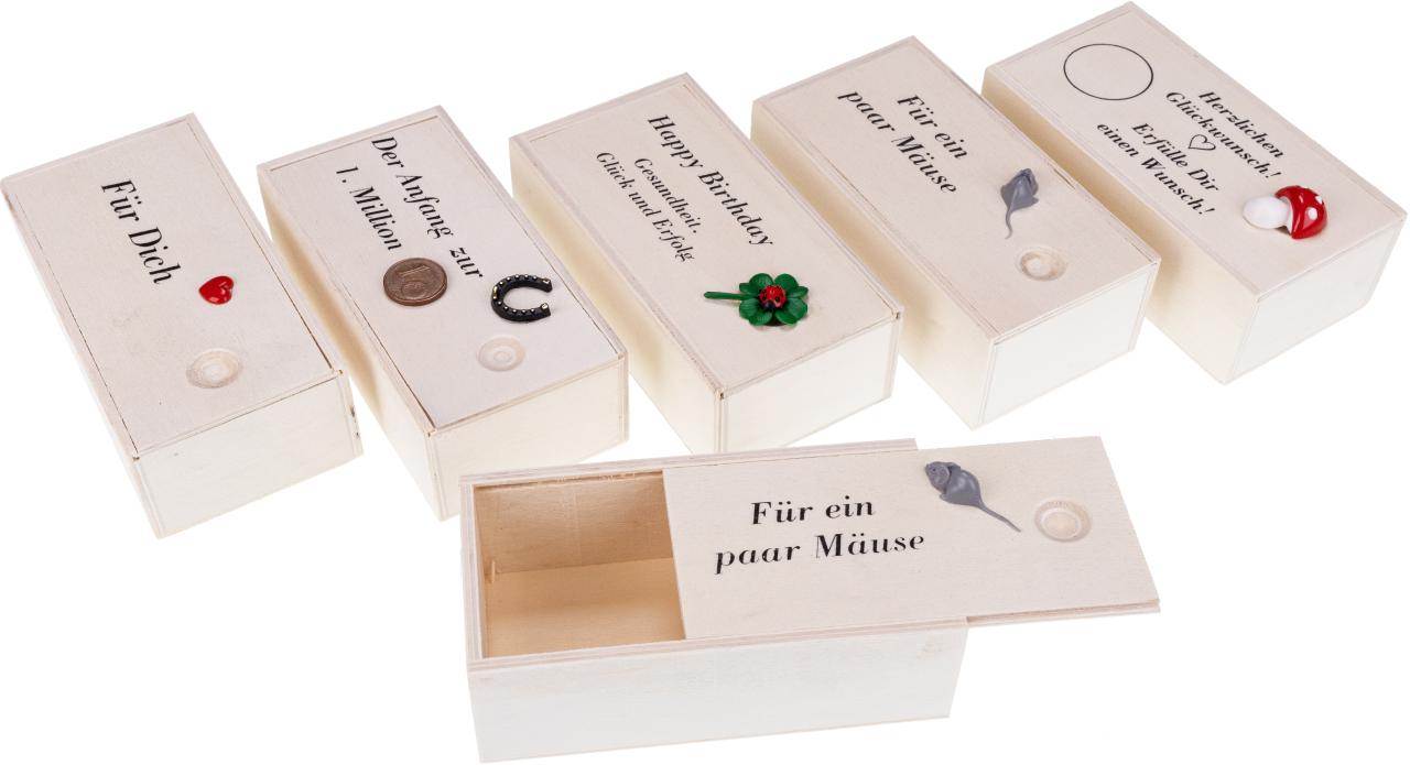 Holz Geschenk Kiste Box mit Schiebedeckel verschiedene Sprueche