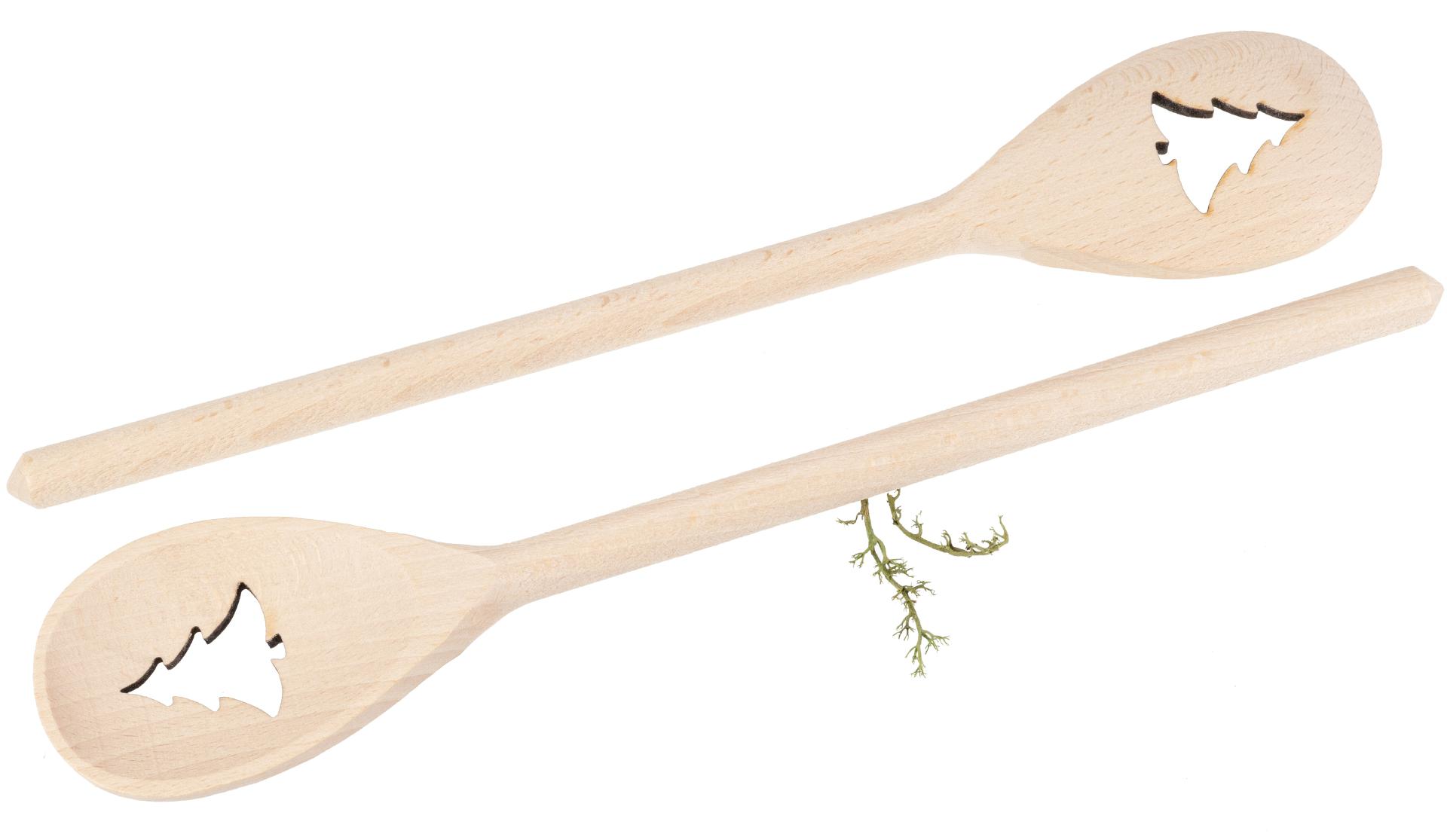 Holz Kochlöffel oval aus Buche - 30 cm - mit Tannen Baum Auschnitt