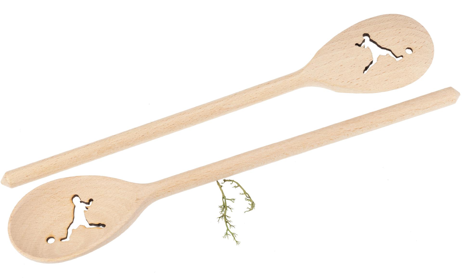 Holz Kochlöffel oval aus Buche – 30 cm – mit Fußballer Ausschnitt
