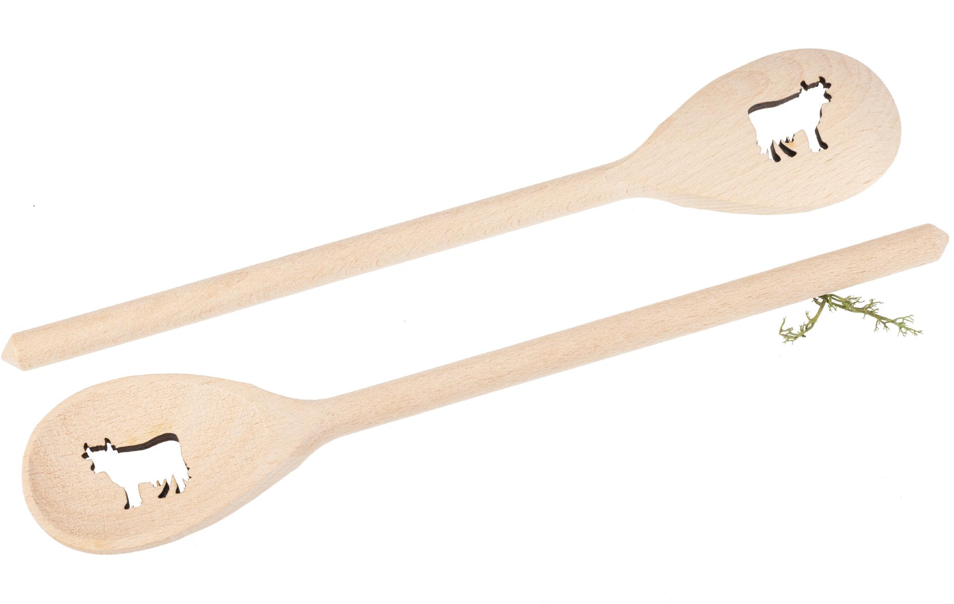 Holz Kochlöffel oval aus Buche - 30 cm - mit Kuh Ausschnitt