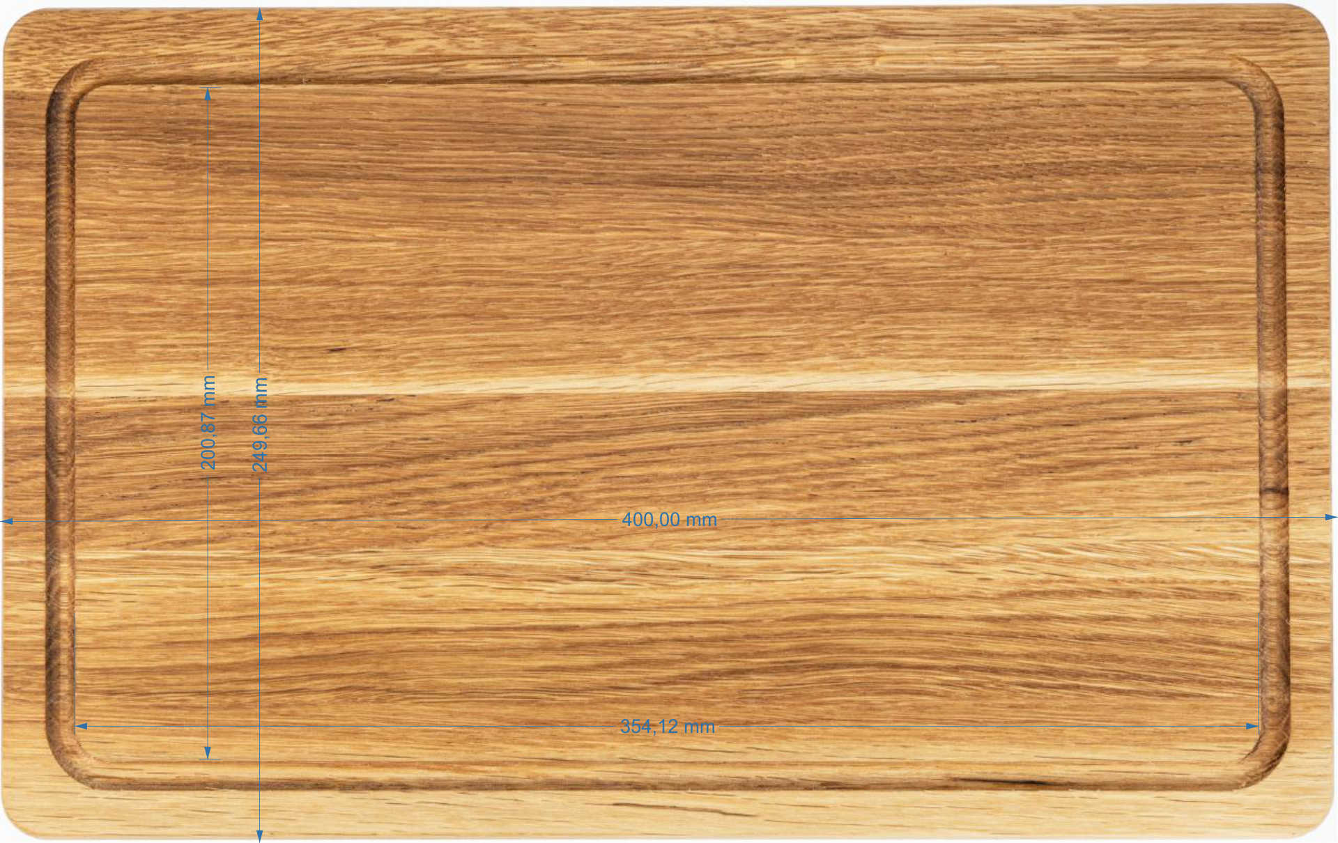 Personalisiertes groÃŸes Holz Schneidebrett mit Saftrille aus Kern Esche geoelt und Branding