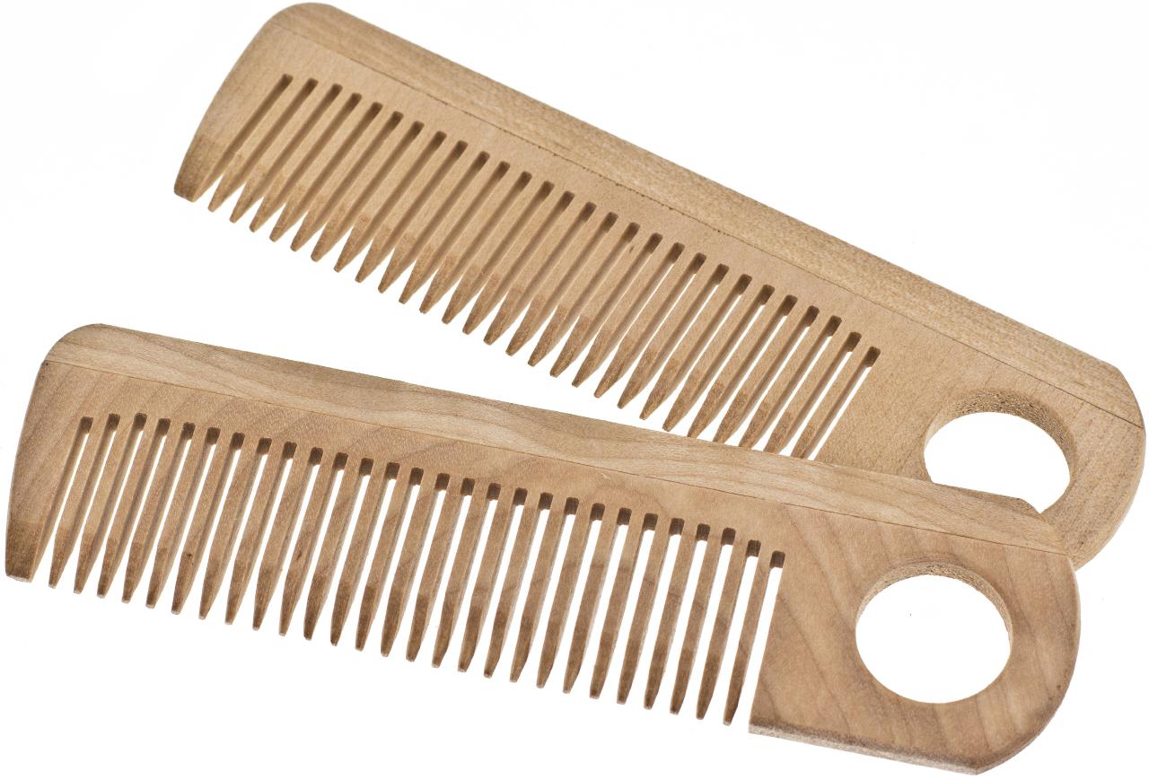 Natuerlicher Ahorn Holzkamm fuer schonendes Kaemmen von Haaren und Bart mit Loch