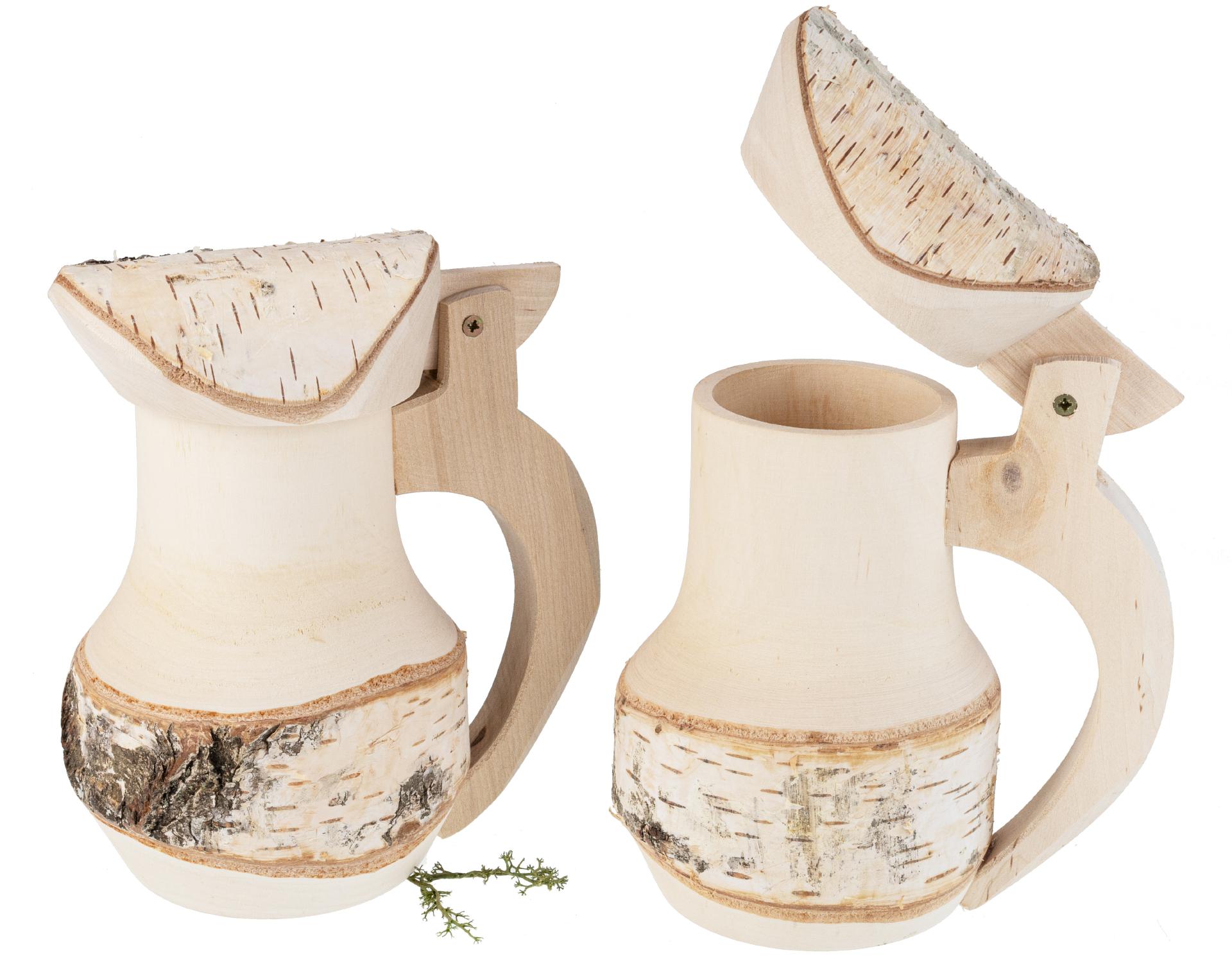 Holz Deko Bierkrug aus Birke mit Rinde und Deckel - ca. 0,33 Liter
