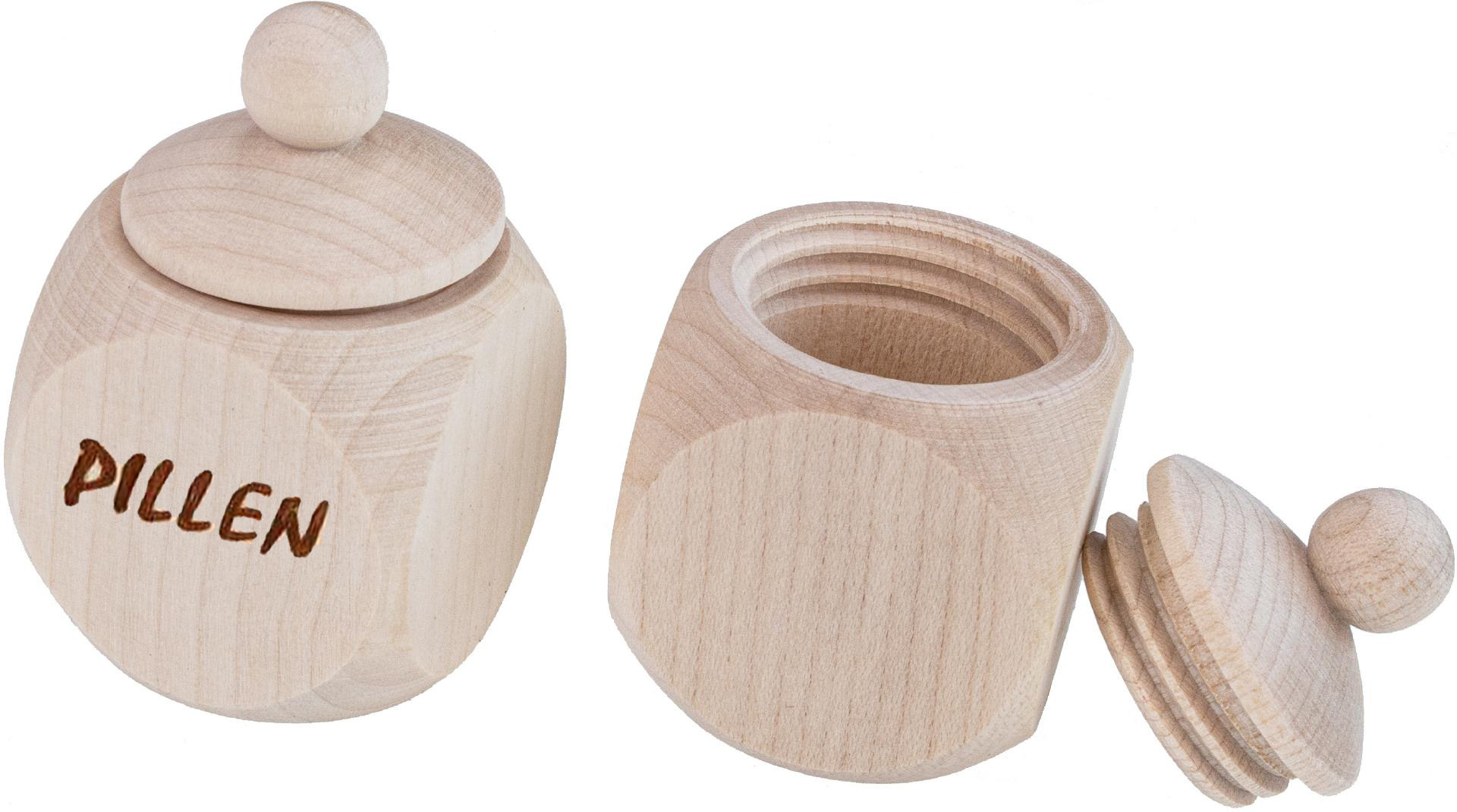 Ahornholz Döschen 5 x 3 cm mit Druck "Pillen"