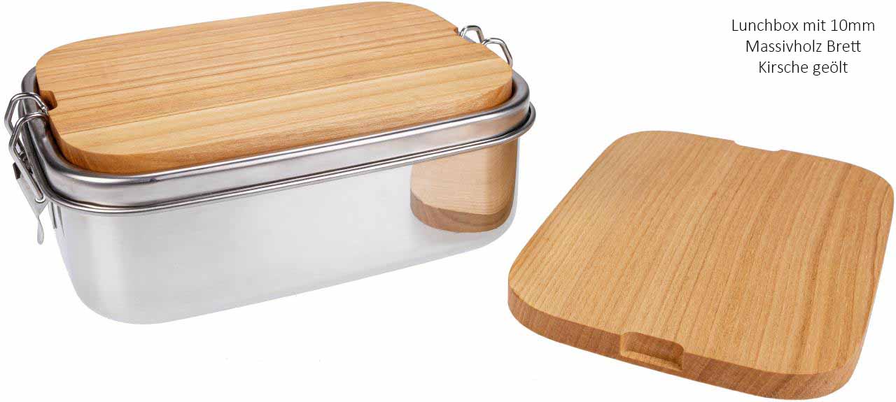 Lunchbox aus Edelstahl und Holz mit individueller Gravur Brotzeit Brotbox mit Namen