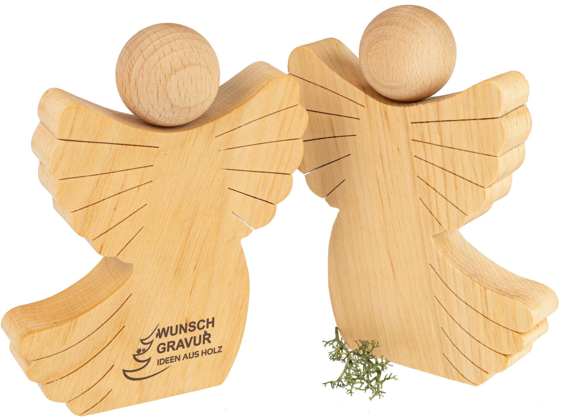 Handgefertigter Engel aus geöltem Erleholz 15,5 cm mit persönlicher Lasergravur z.B. Taufgeschenk