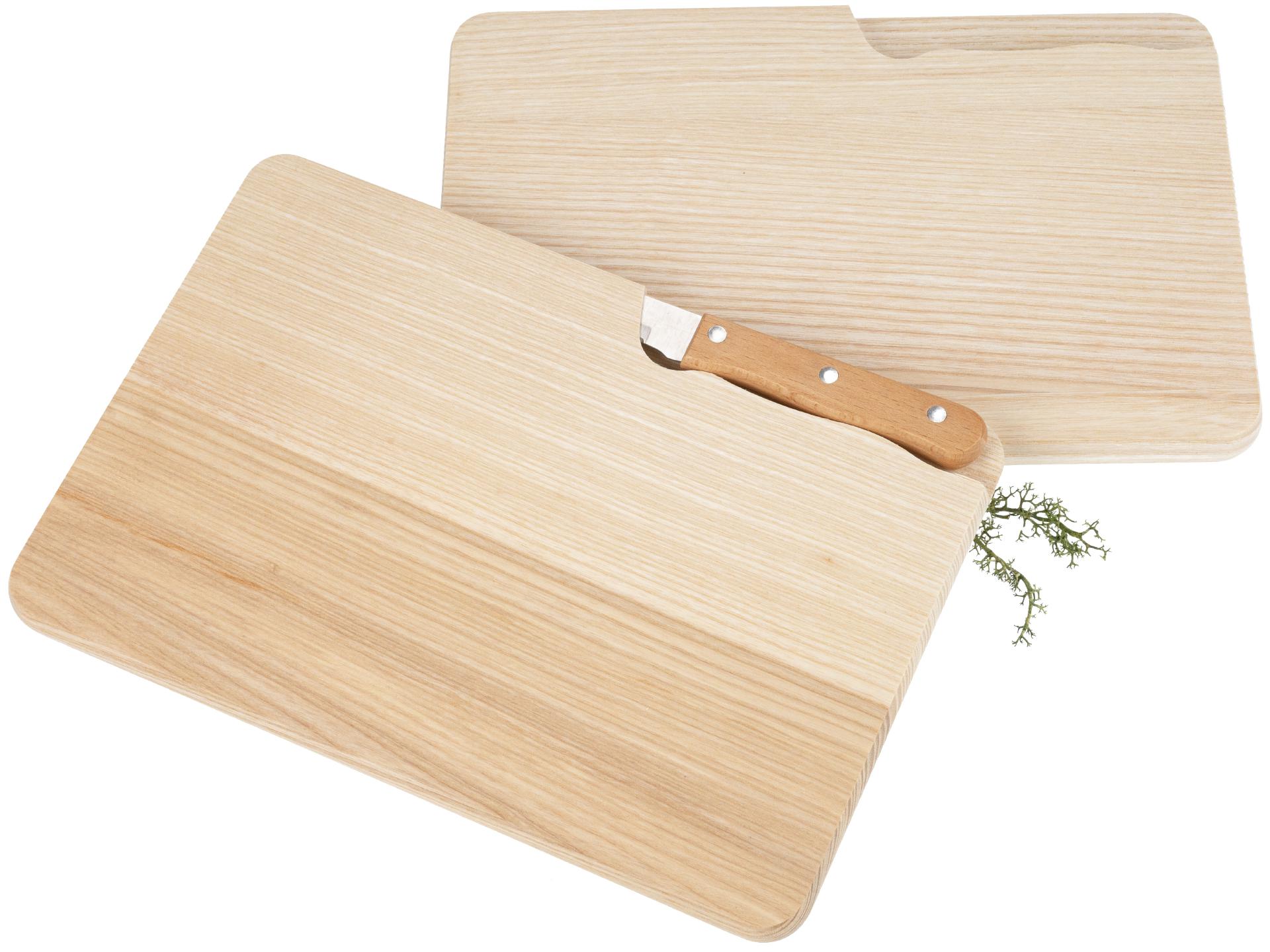 Schneidebrett mit Messerschlitz rechteckig aus Esche FSC® - 27 x 18 x 1,5 cm  -