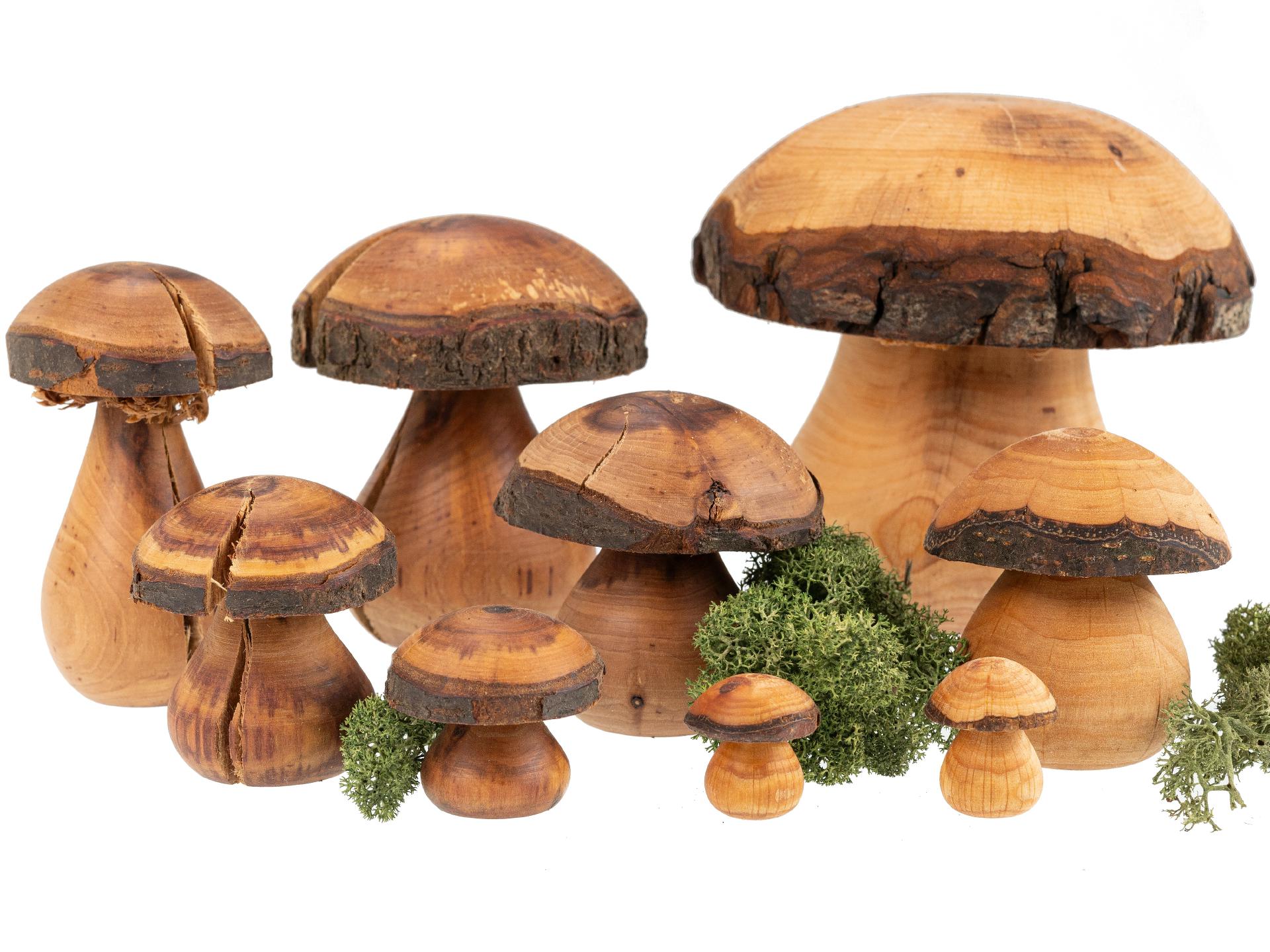 Handgedrechselte Pilze aus geölter Erle - natürliche Holzdekoration ca. 15 cm
