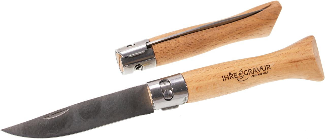 Personalisiertes Holz Taschenmesser aus FSC Buche Klappmesser mit Laser Gravur bis