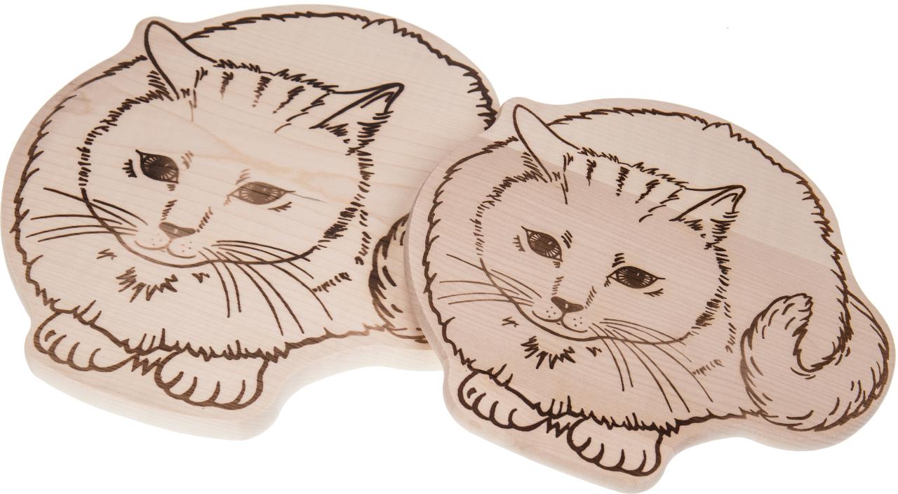 Schneidebrett aus Ahorn Holz in Tierform Katze groÃŸ