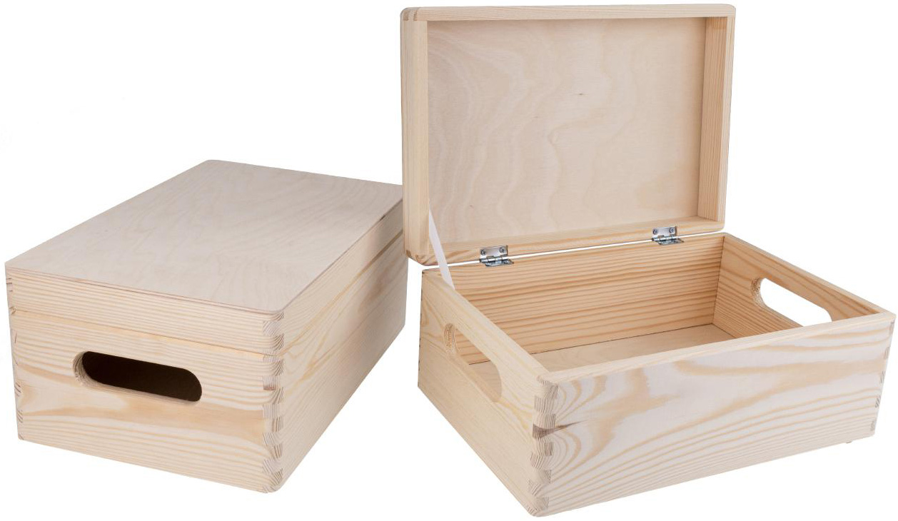 Vielseitige Holzkiste mit Klappdeckel und Griff Fichte