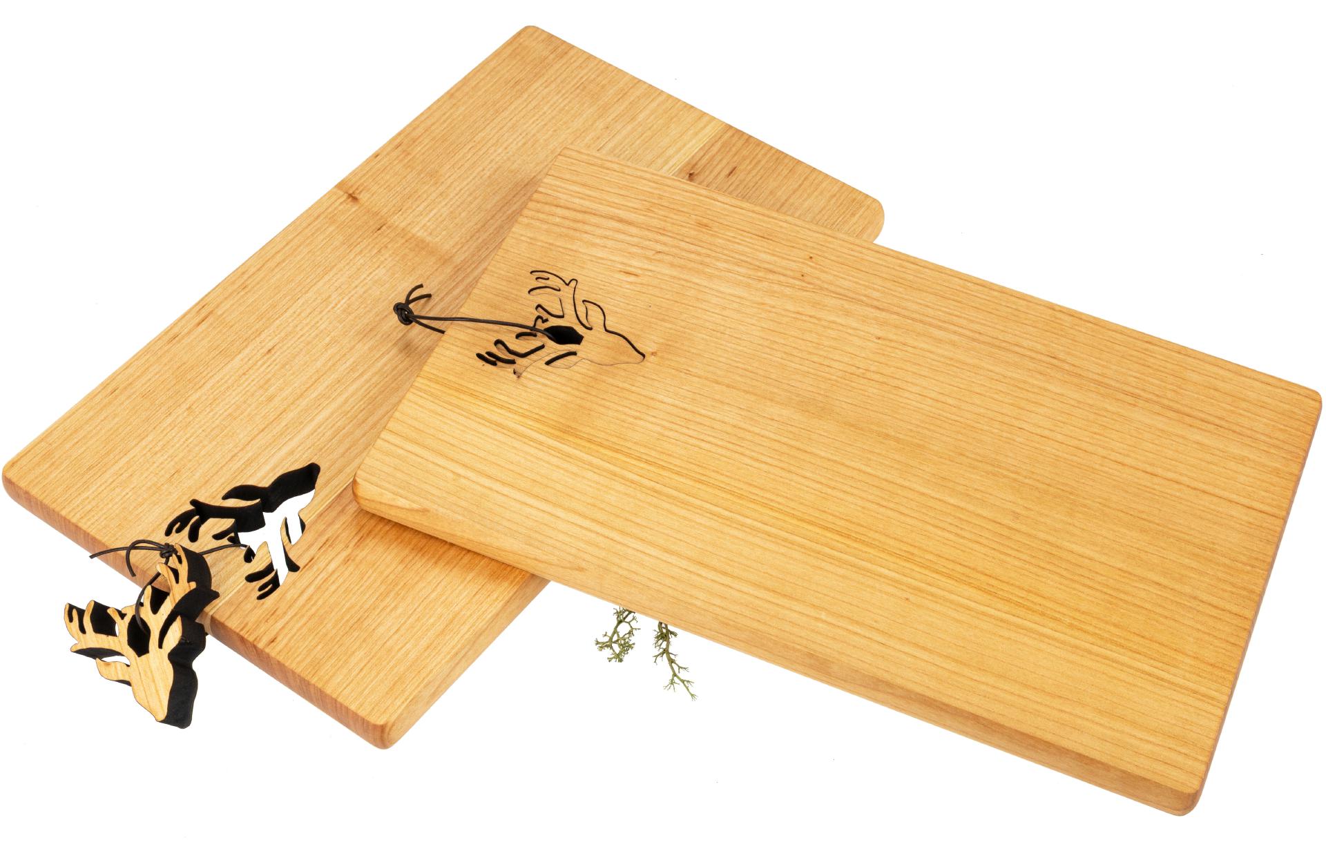 Schneidebrett - Kirsche geölt - 30 x 18 x 1,5 cm - Geweih an Lederband FSC®