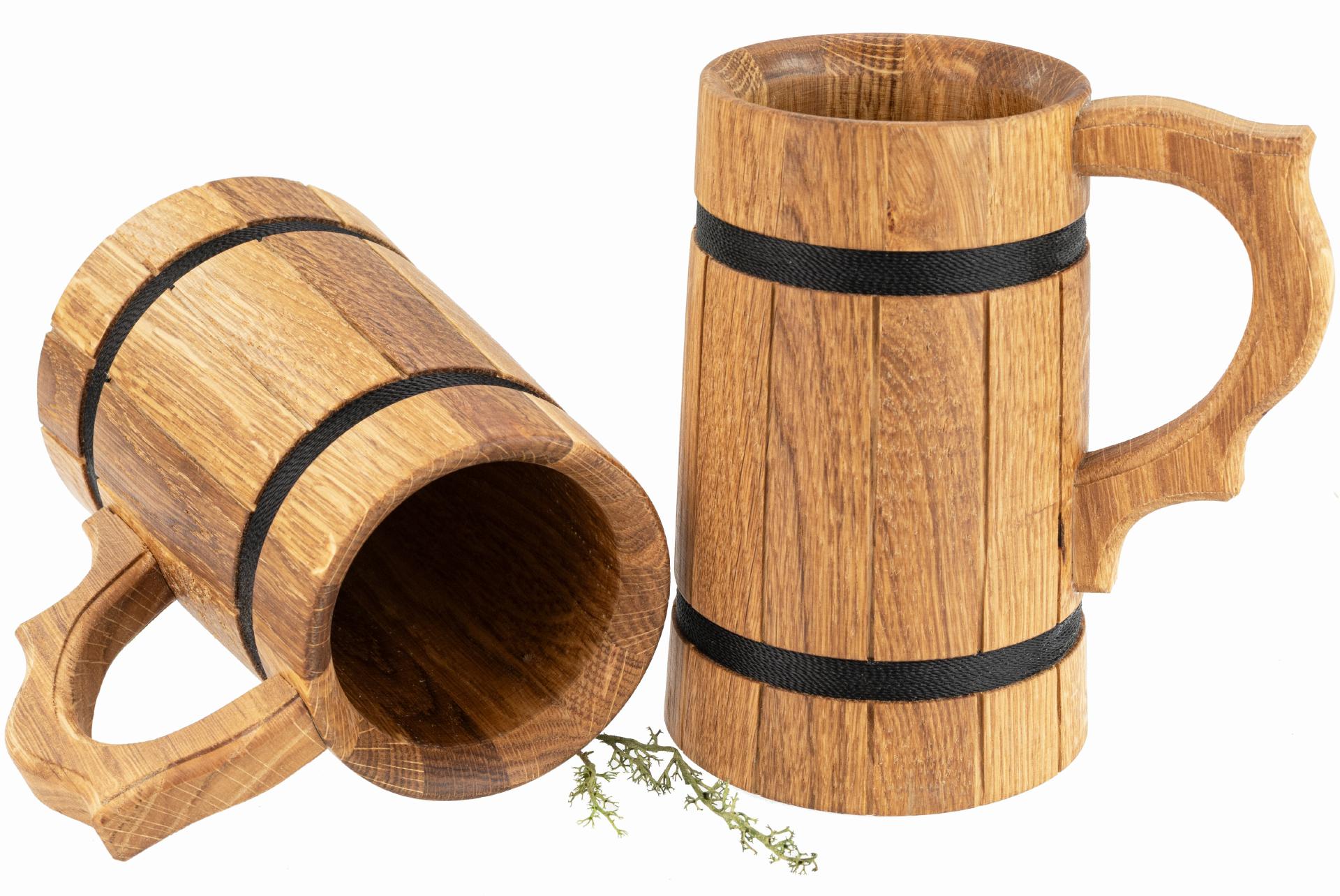 Hochwertiger schlanker Bierkrug aus geölter Eiche - rustikaler Humpen-Krug innenbeschichtet (ca. 0,5 Liter)