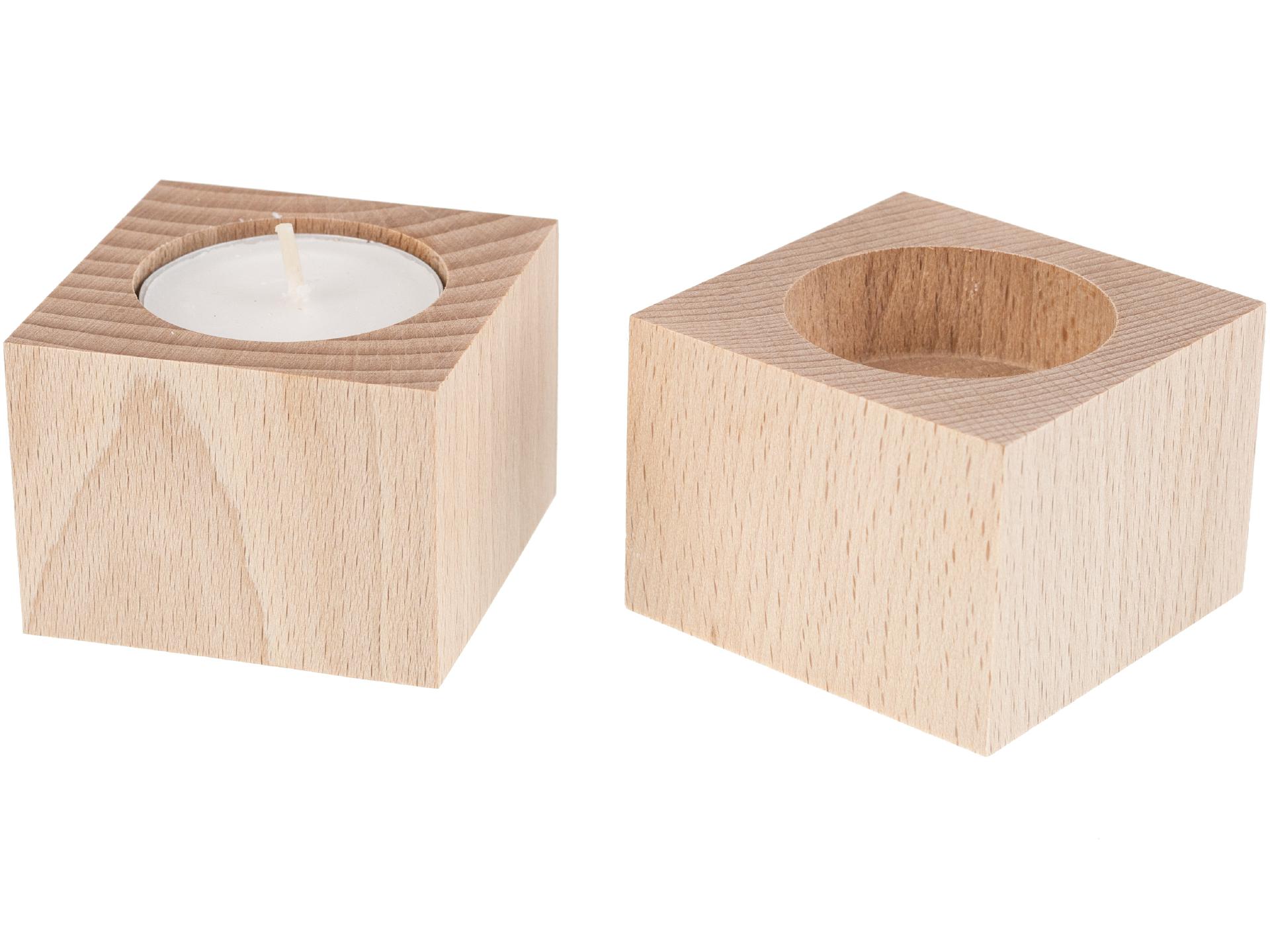 Teelichthalter eckig schlicht aus Buche 55 x 55 x 40 mm