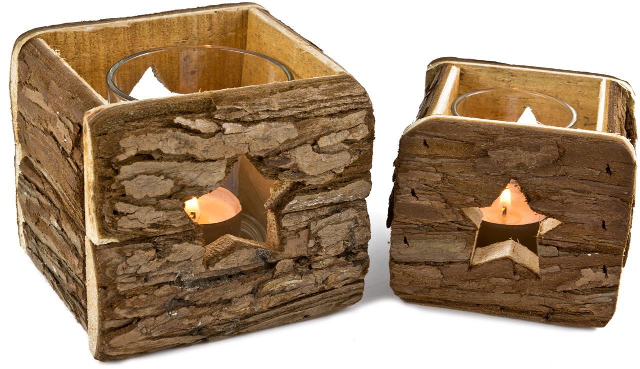 Rustikales Holz Windlicht mit Rinde