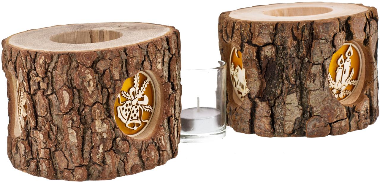 Rustikales Holz Windlicht mit Rinde und