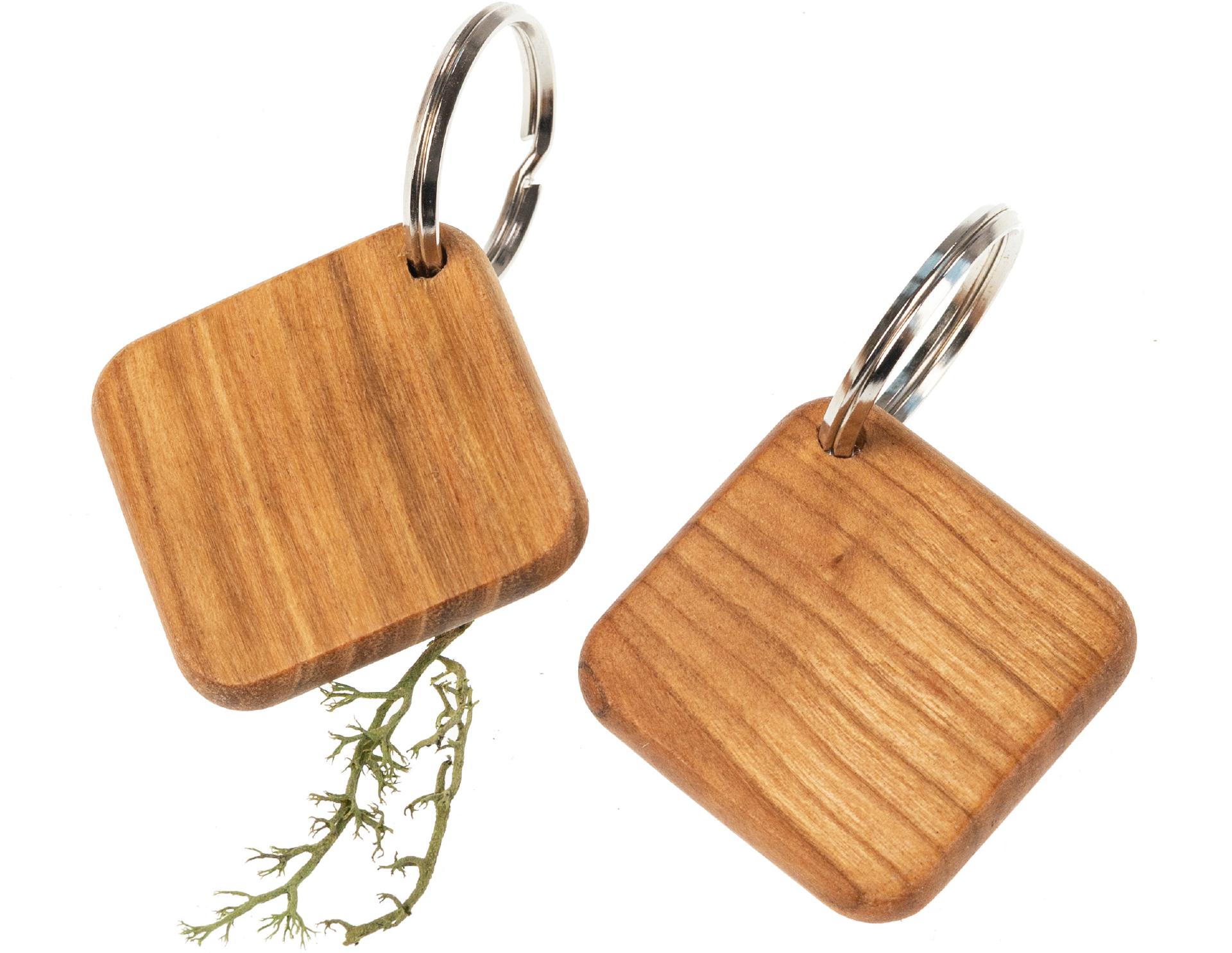 Schlüsselanhänger aus geölter FSC® Kirsche - Quadratische Form - 4 x 4 x 0,5 cm