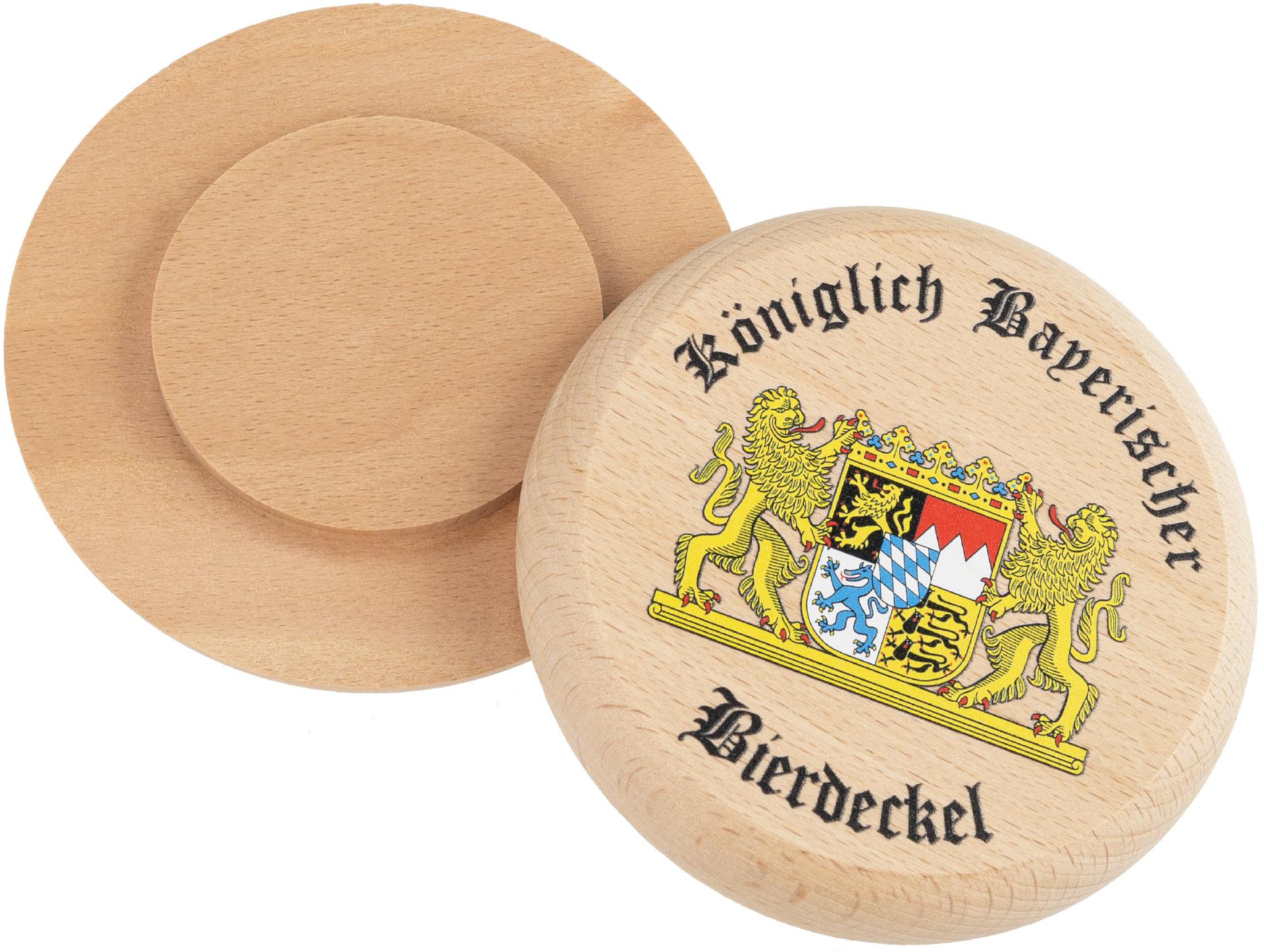 Bierdeckel aus Buchenholz mit Buntdruck Koeniglich Bayerischer Bierdeckel