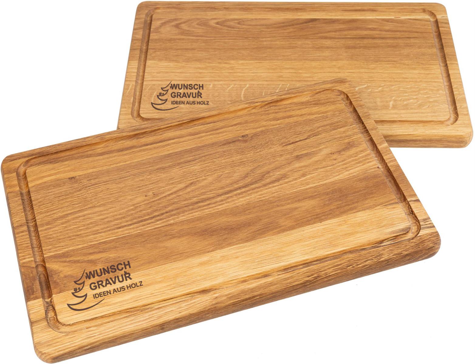 Personalisiertes Schneidebrett mit Saftrille aus geölter Eiche - 40x25x2 cm mit Lasergravur bis 40 cm²