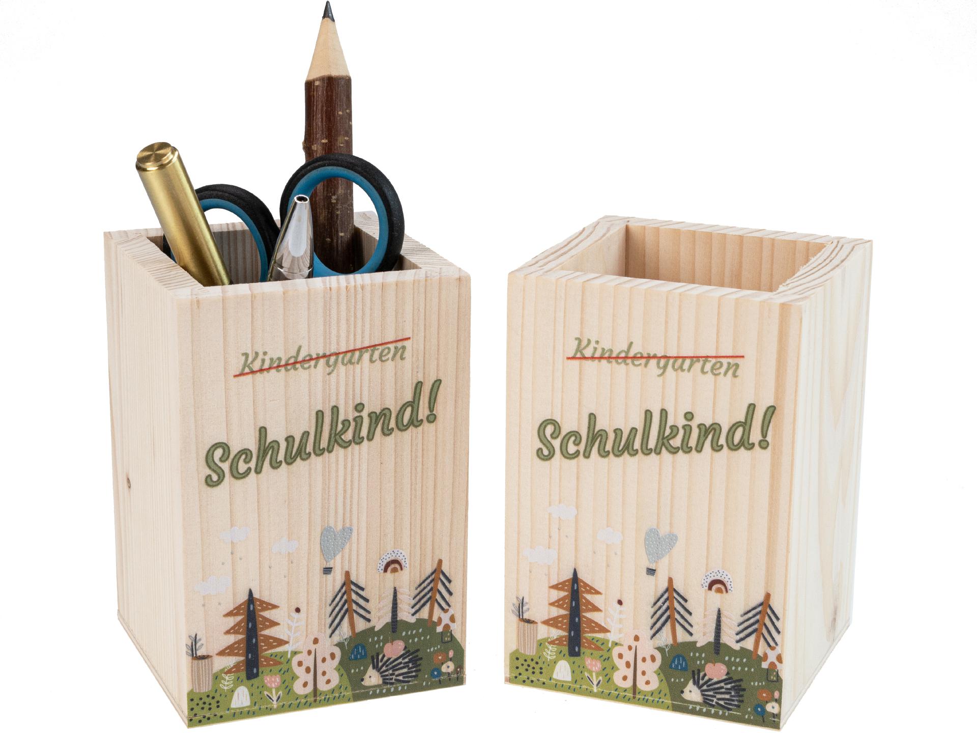 Holz Stiftebox "Schulkind" mit Waldtiermotiven | Ideal zur Einschulung