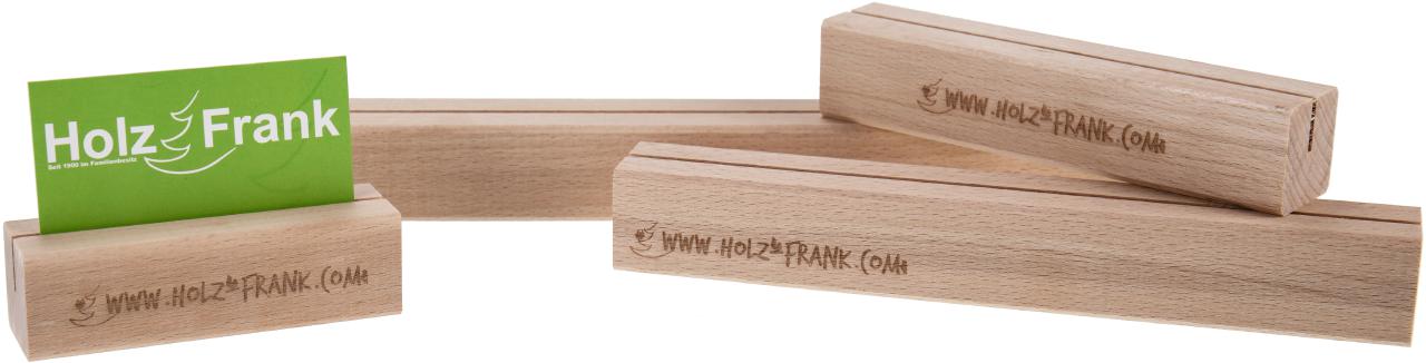 Individualisierter Holz Tischaufsteller Kartenhalter aus Buche mit Laser Gravur