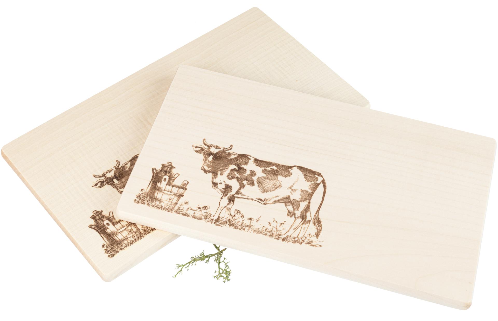 Frühstücksbrett FSC® Ahorn 26 x 15 x 1,2 cm - Kuh