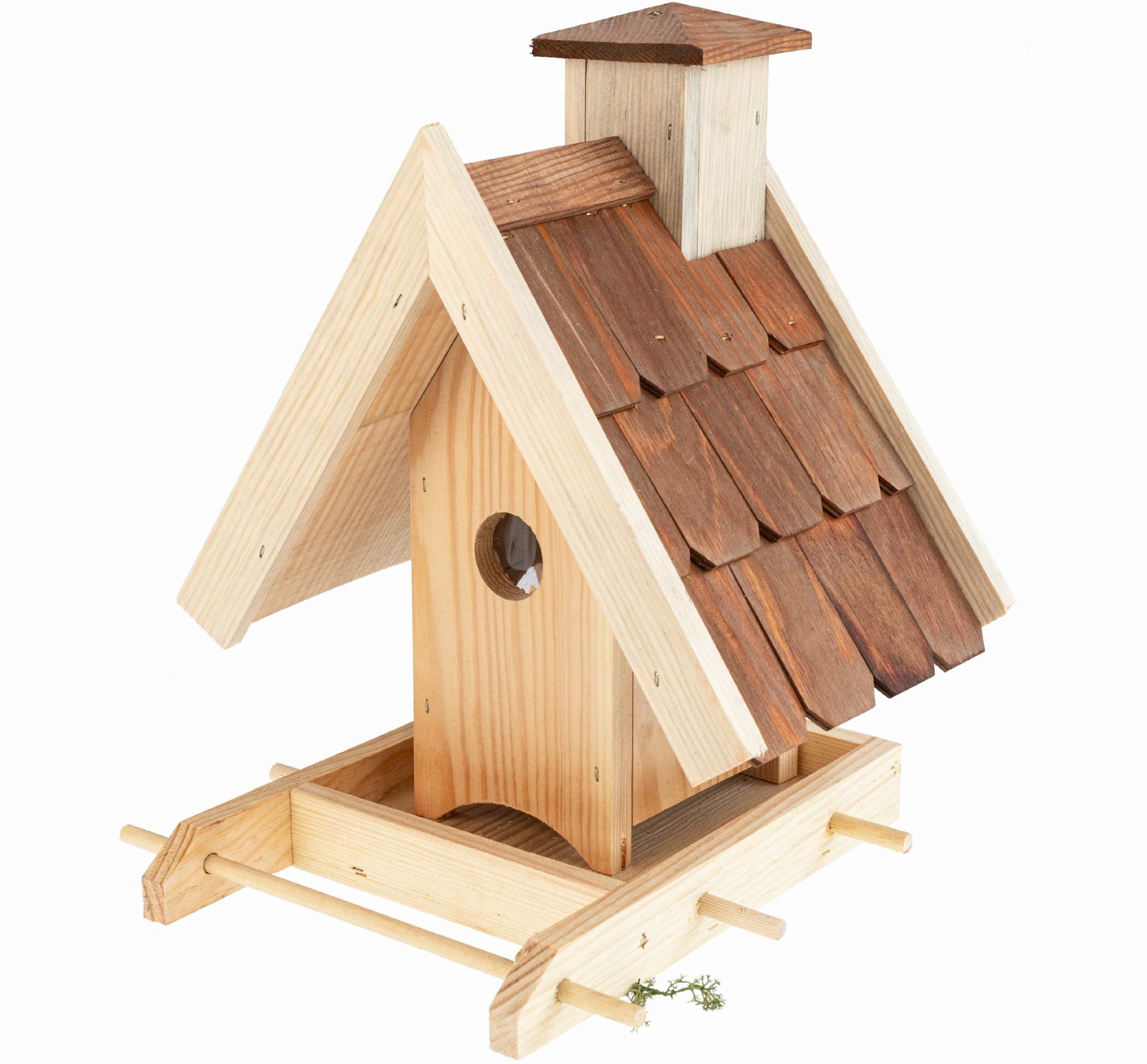 Vogelhaus Futterhaus zum Aufstellen mit Holzdach aus Fichtenholz