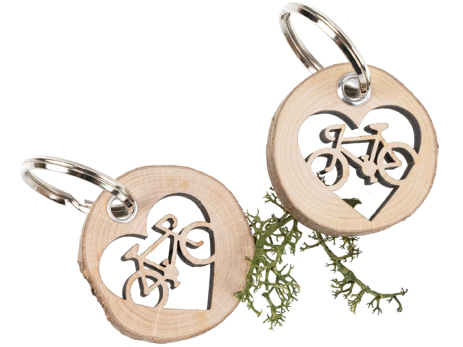 Runder Baumscheiben-Schlüsselanhänger mit Fahrrad Motiv