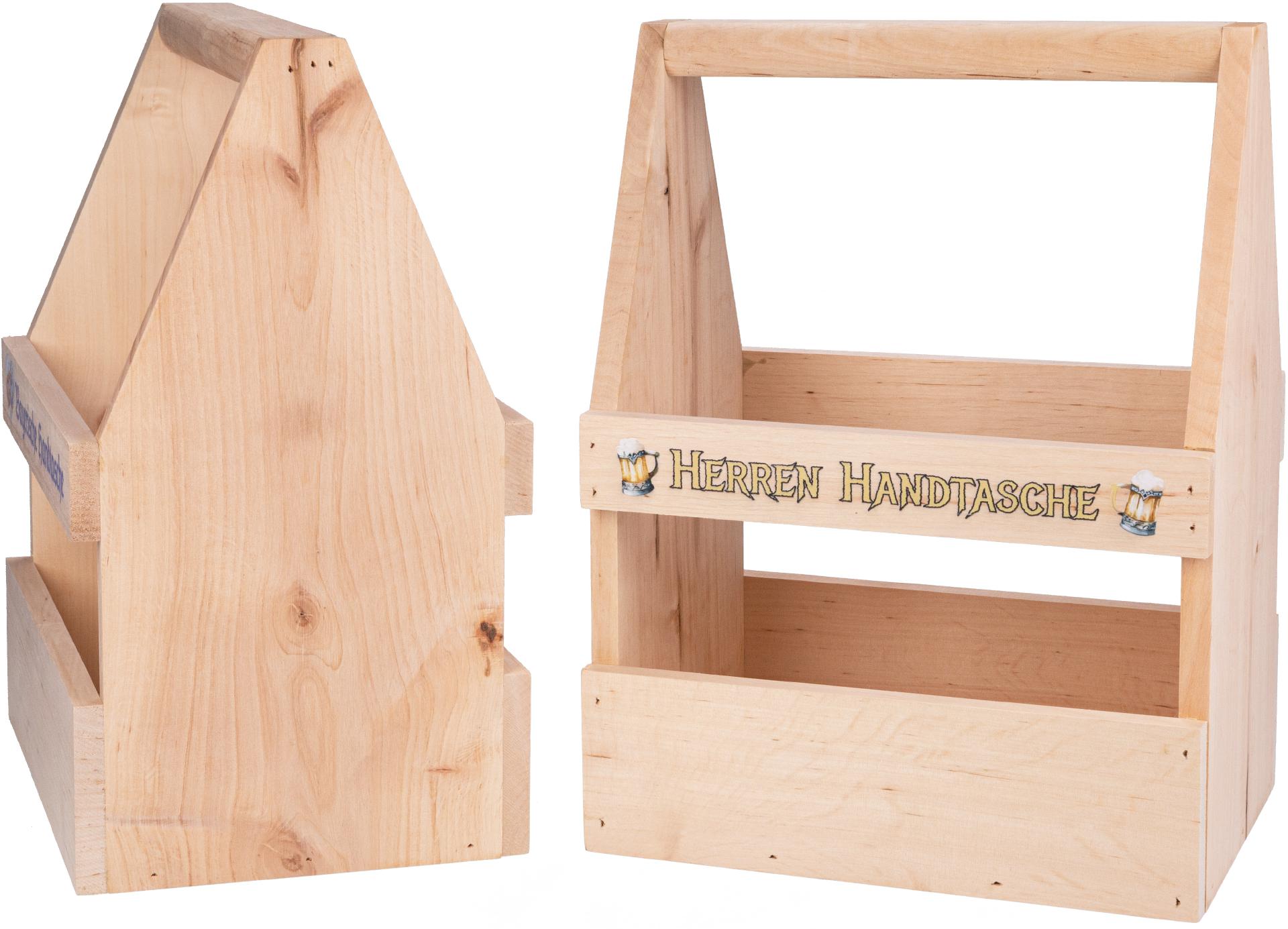 Holz Biertraeger aus Erle mit Bunt Druck: Herren Handtasche
