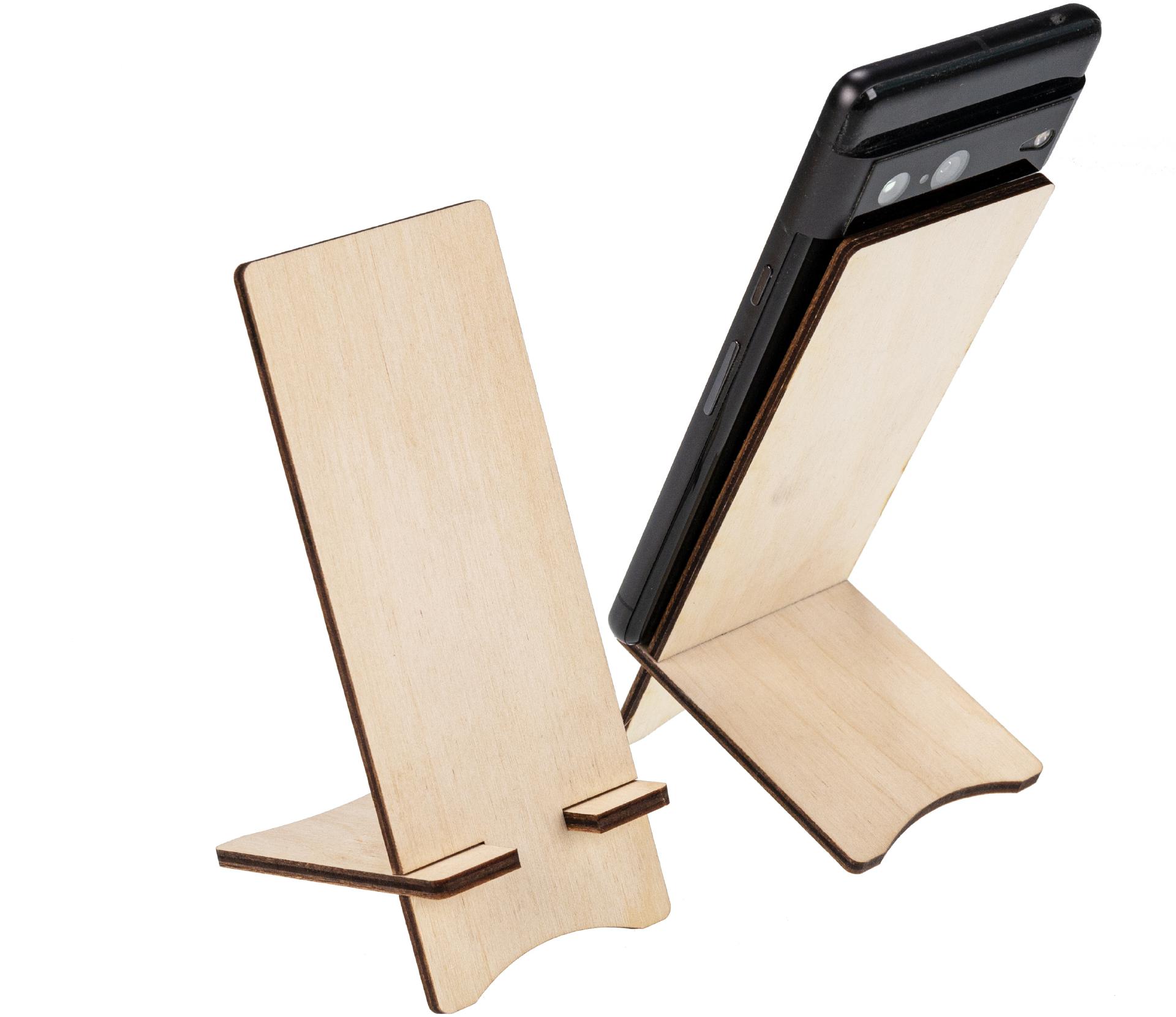 Holz Handyhalter aus Birkenholz Staender fuer Smartphones und Handys