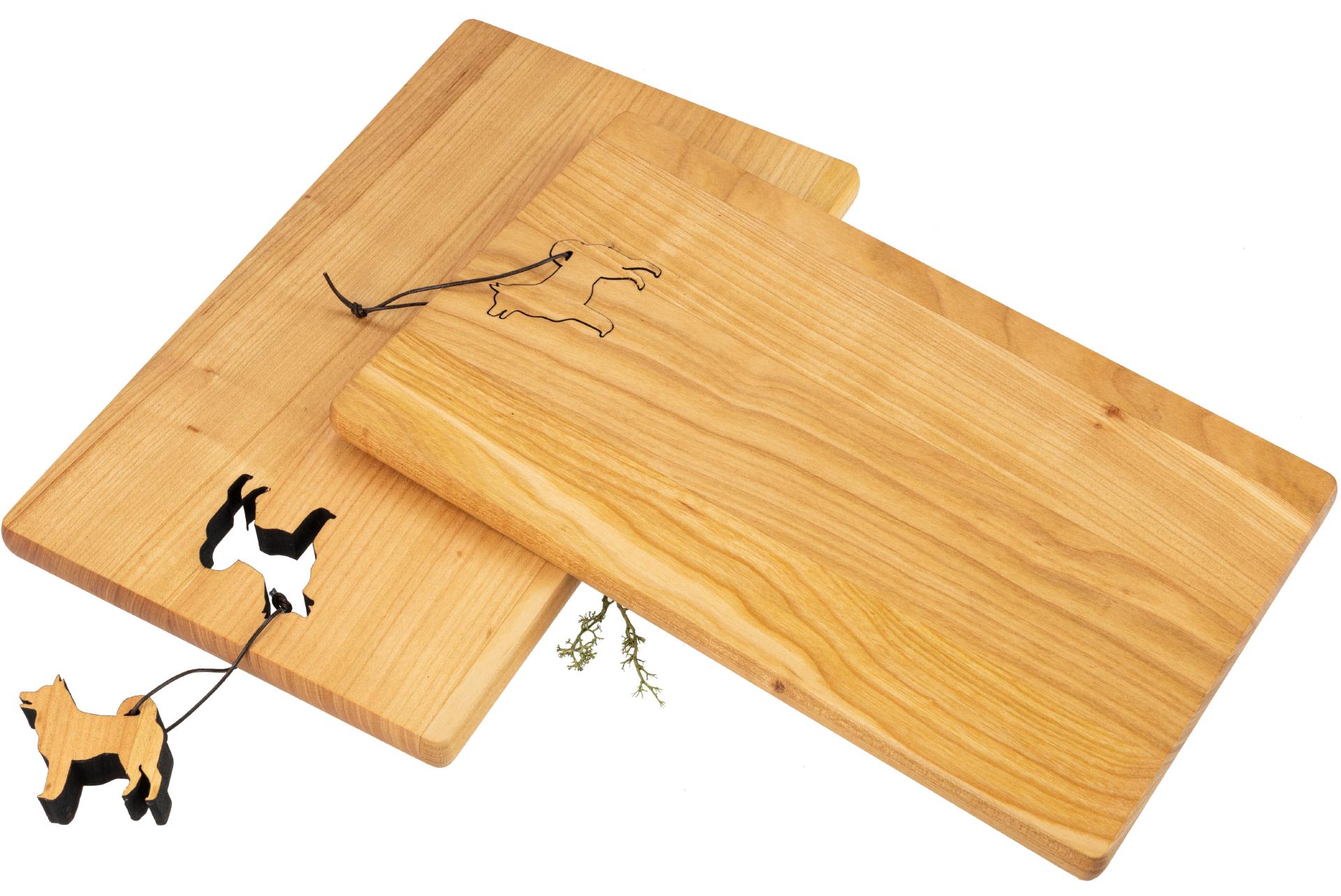 Schneidebrett - Kirsche geölt - 30 x 18 x 1,5 cm - Hund an Lederband FSC®