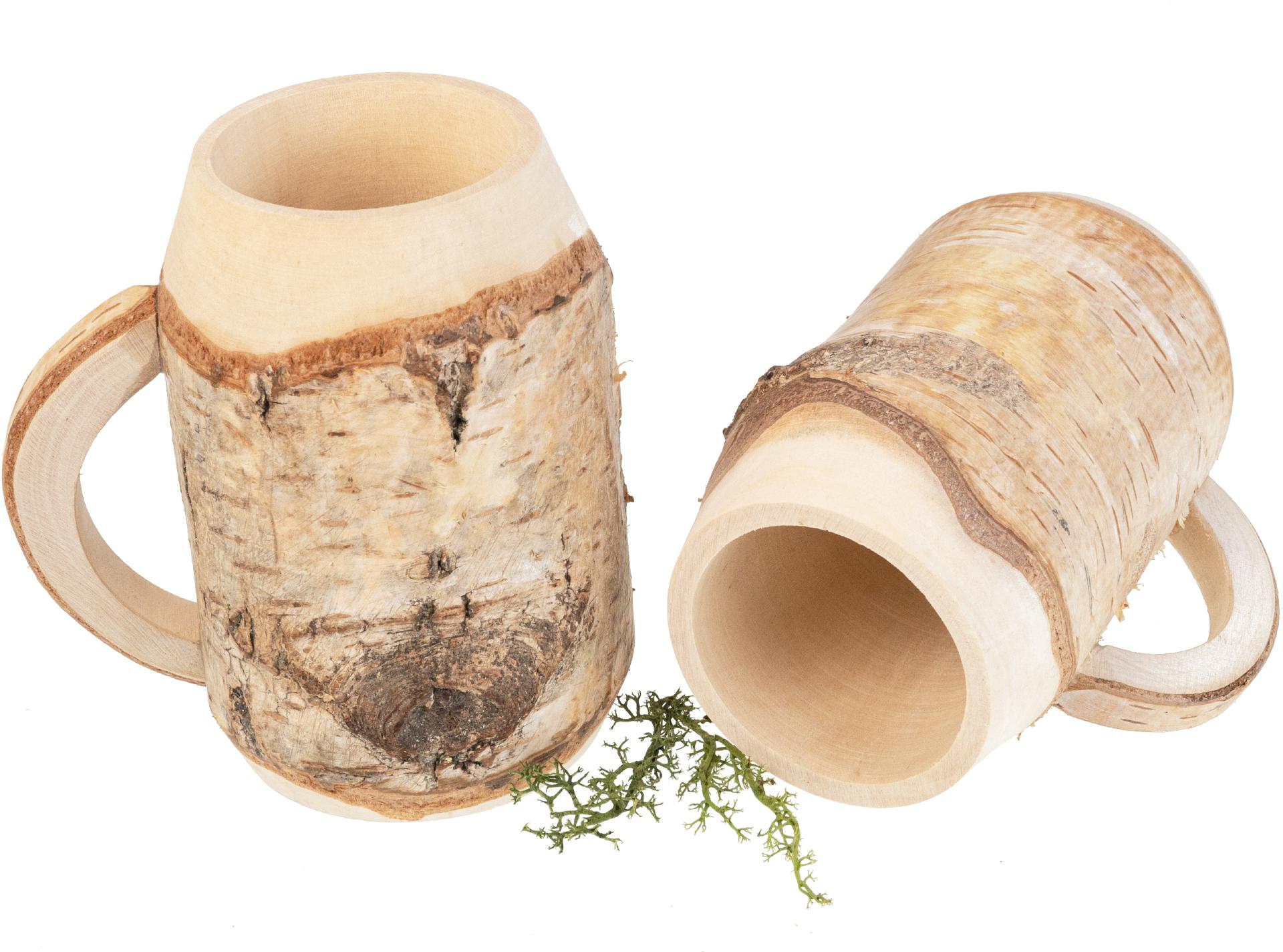 Holz Deko Bierkrug rustikal aus Birke mit Rinde 0,25 Liter roh
