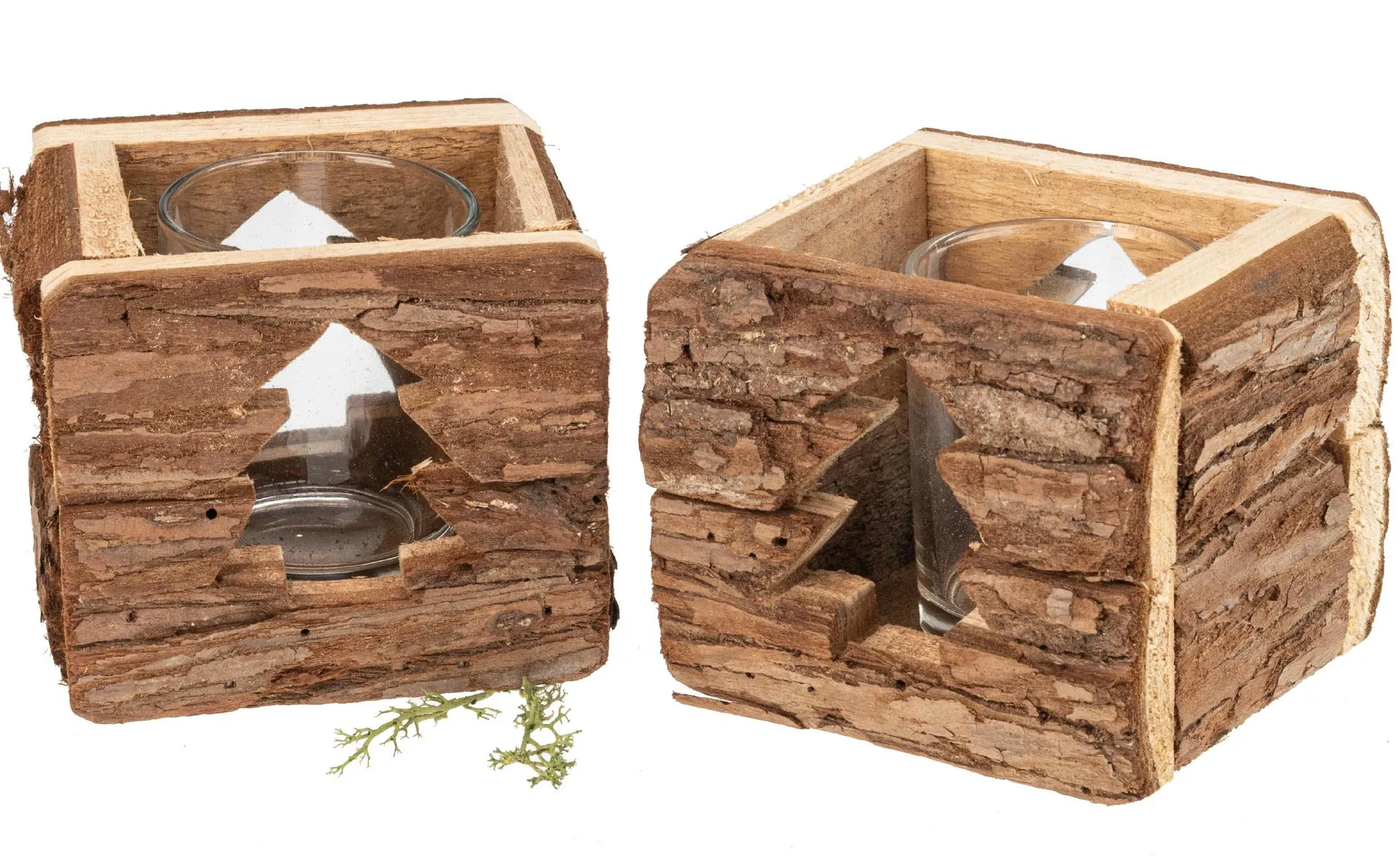 Rustikales Holz Windlicht mit Rinde - 11 x 11 cm für gemütliche Atmosphäre Tanne