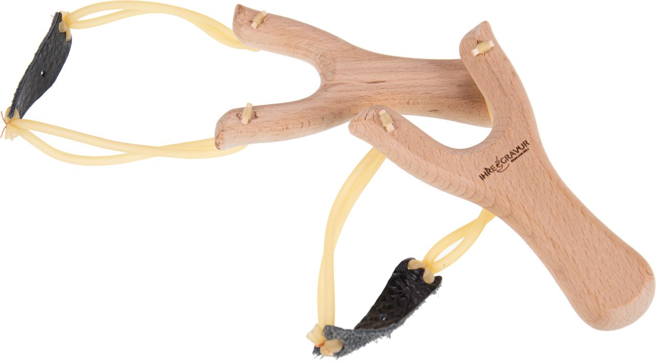 Holz Steinschleuder personalisiert Zwille Slingshot aus Buchenholz mit Ihrer Lasergravur