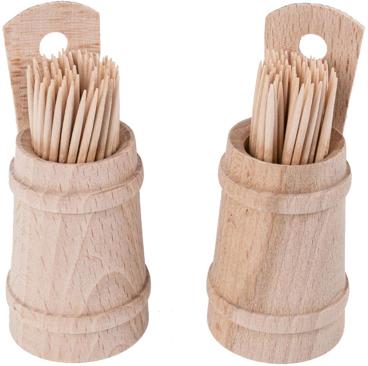 Hochwertiges Zahnstocher Faesschen aus Buchenholz inklusive Zahnstocher praktische GroeÃŸe