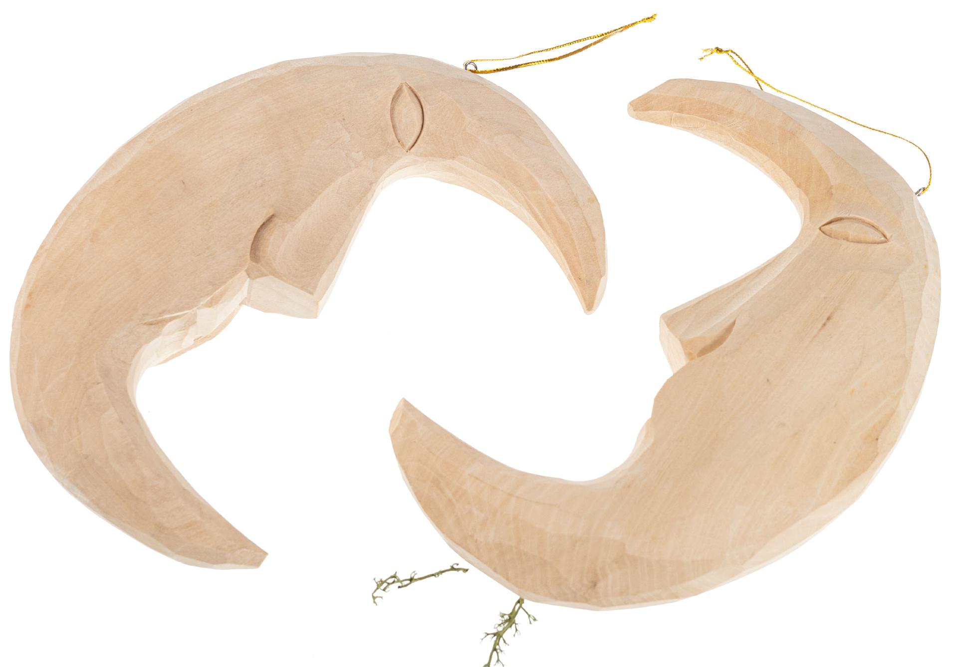 Handgeschnitzter Weihnachtsbaumschmuck | Mond 19 cm aus Lindenholz