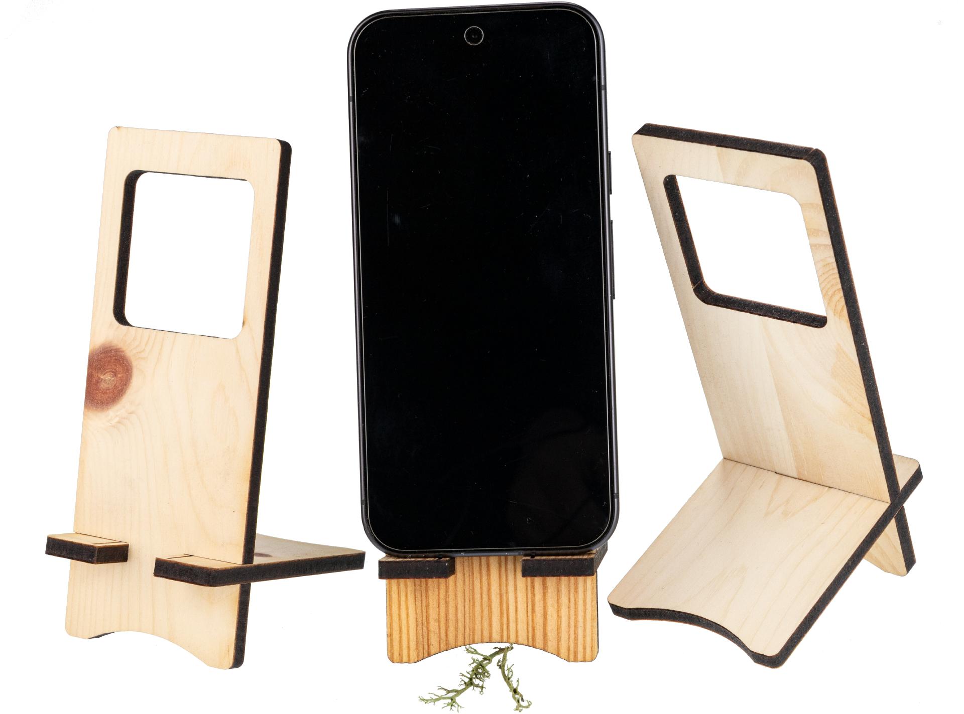Nachhaltiger Holz Smartphone-Halter | Zum Stellen oder Hängen aus Zirbe