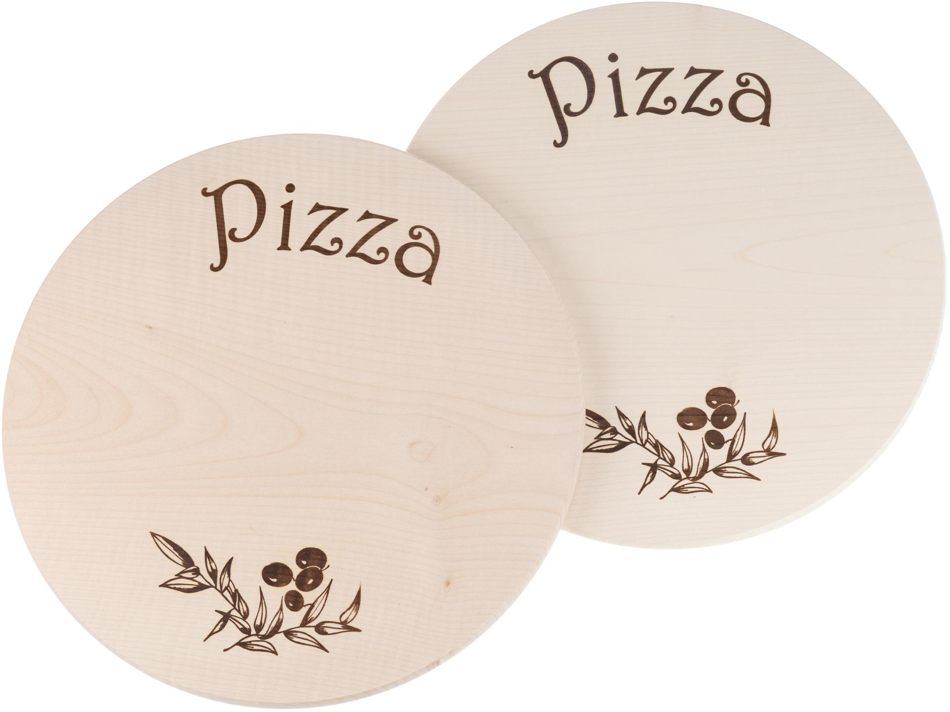 Pizzateller aus FSC® Ahorn Holz geölt 35 cm mit Pizza Branddruck