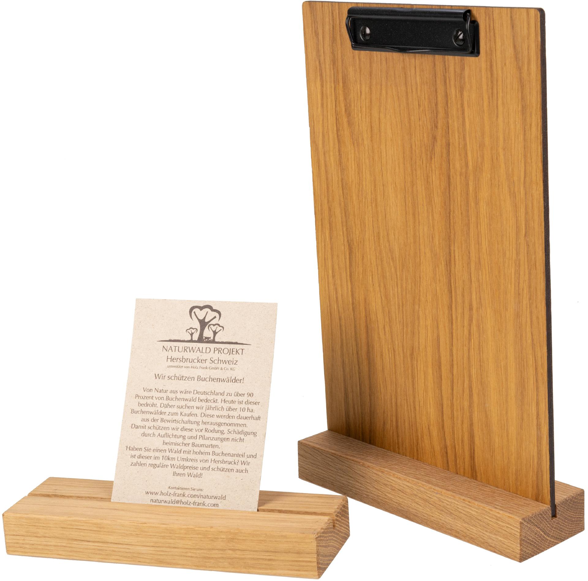 Holz Tischaufsteller für Klemmbretter - Eiche - Schlitz 5 mm DIN A4 22 x 6,5 x 3 cm lackiert