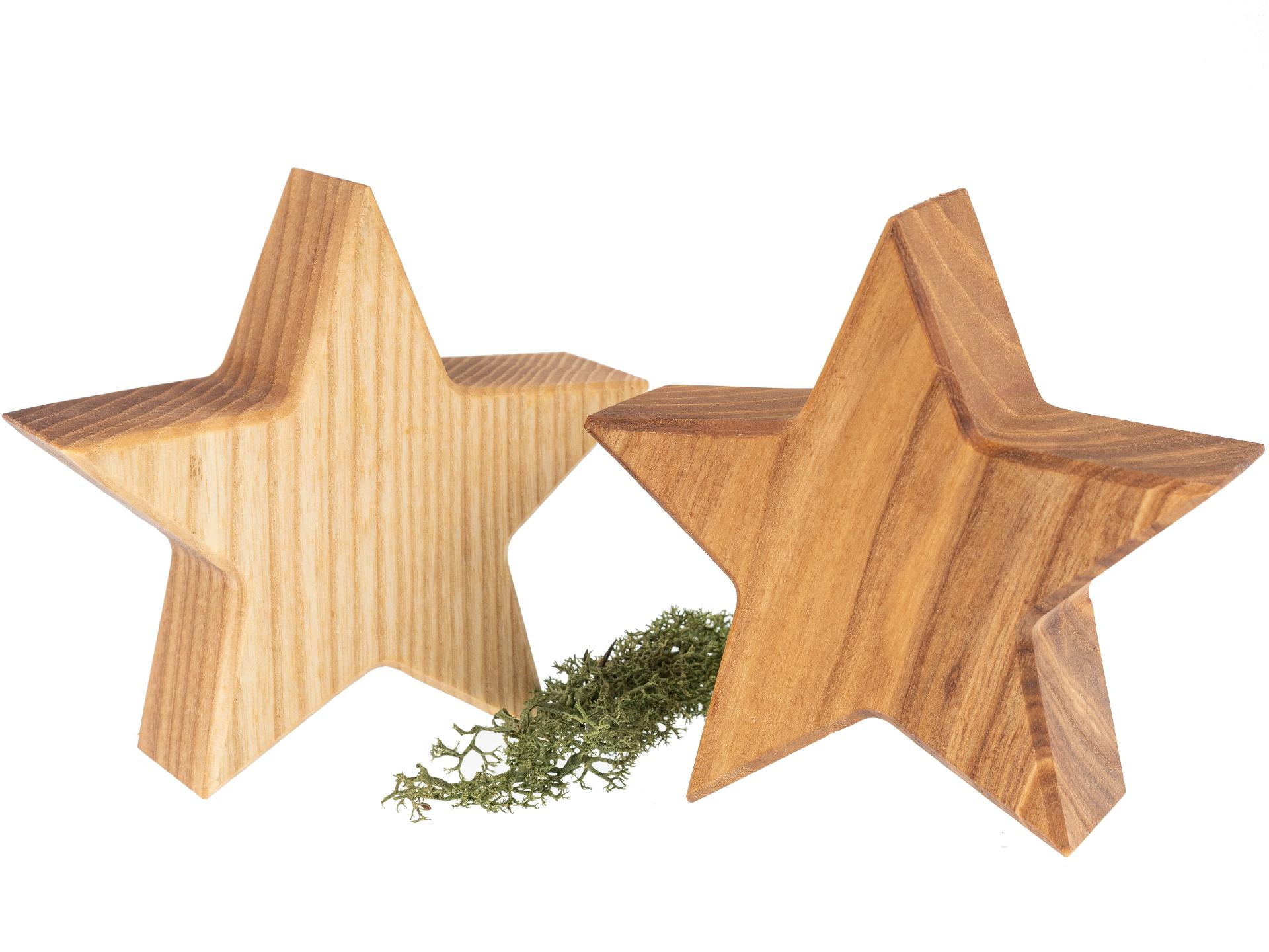 Handgefertigter Holzstern aus Geölter Esche - Rustikale Weihnachtsdekoration 12 cm