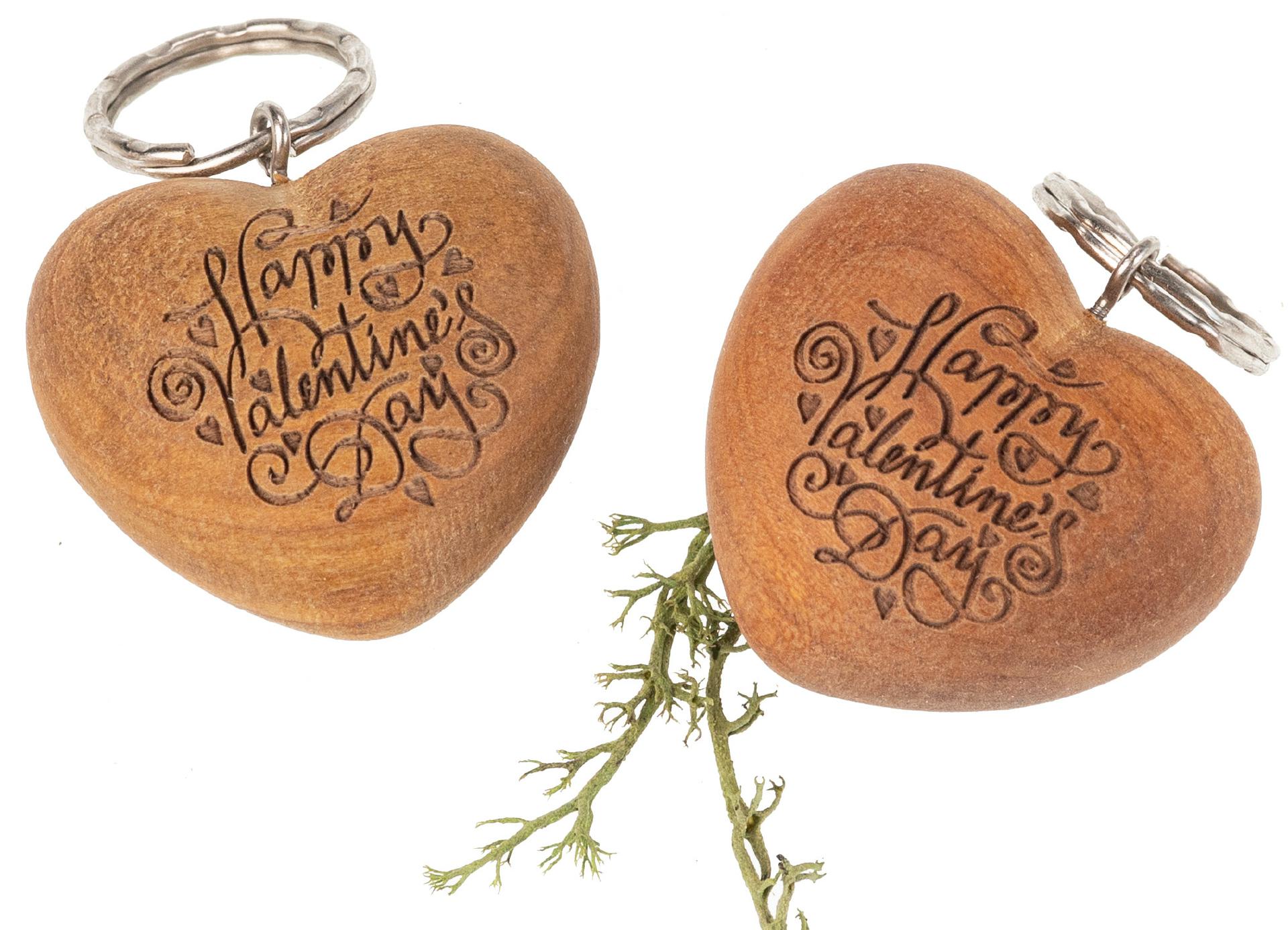 Holz Herz Schlüsselanhänger aus Kirsche geölt - Happy Valentine´s Day